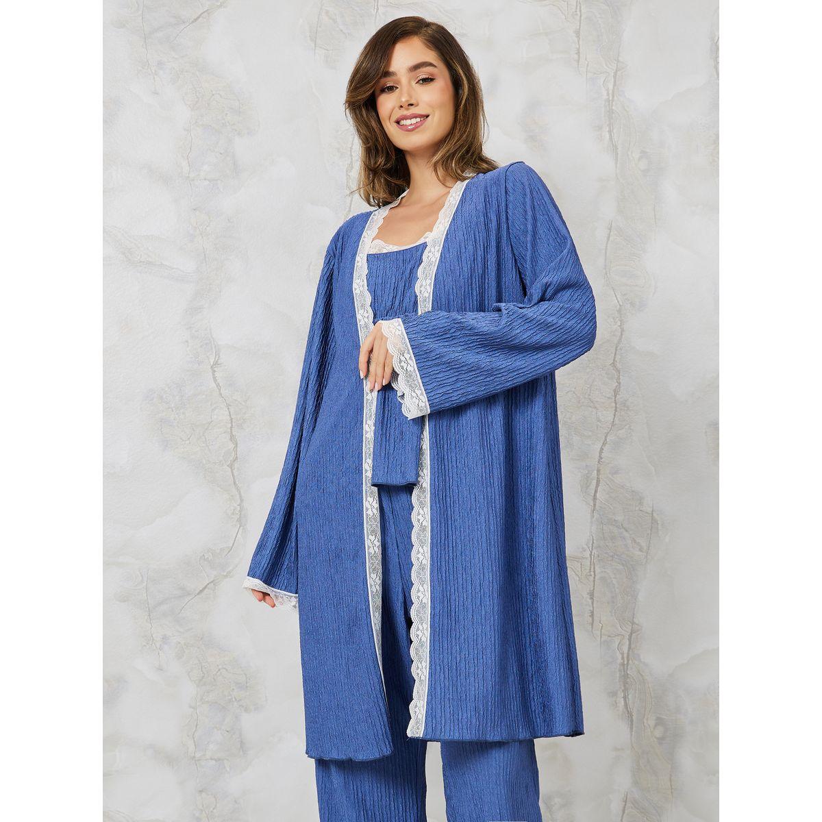 Styli Unwind Pack of 3 - Textured Lace Trim Cami, Pyjama & Robe Set-women-clothing-nightwear-pyjamas-longsets-image-4