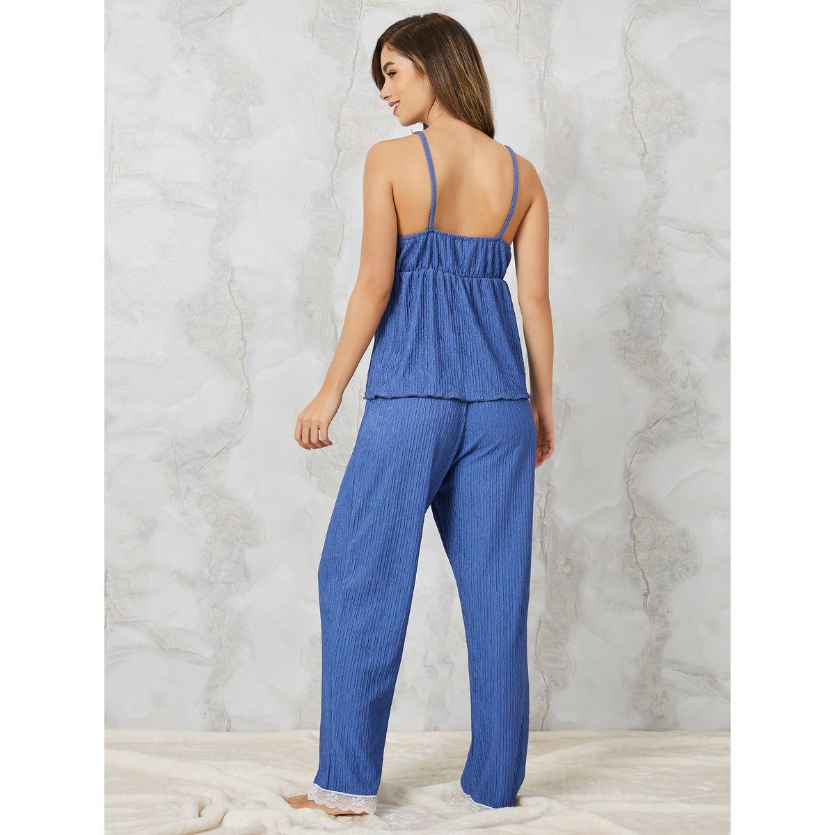 Styli Unwind Pack of 3 - Textured Lace Trim Cami, Pyjama & Robe Set-women-clothing-nightwear-pyjamas-longsets-image-8