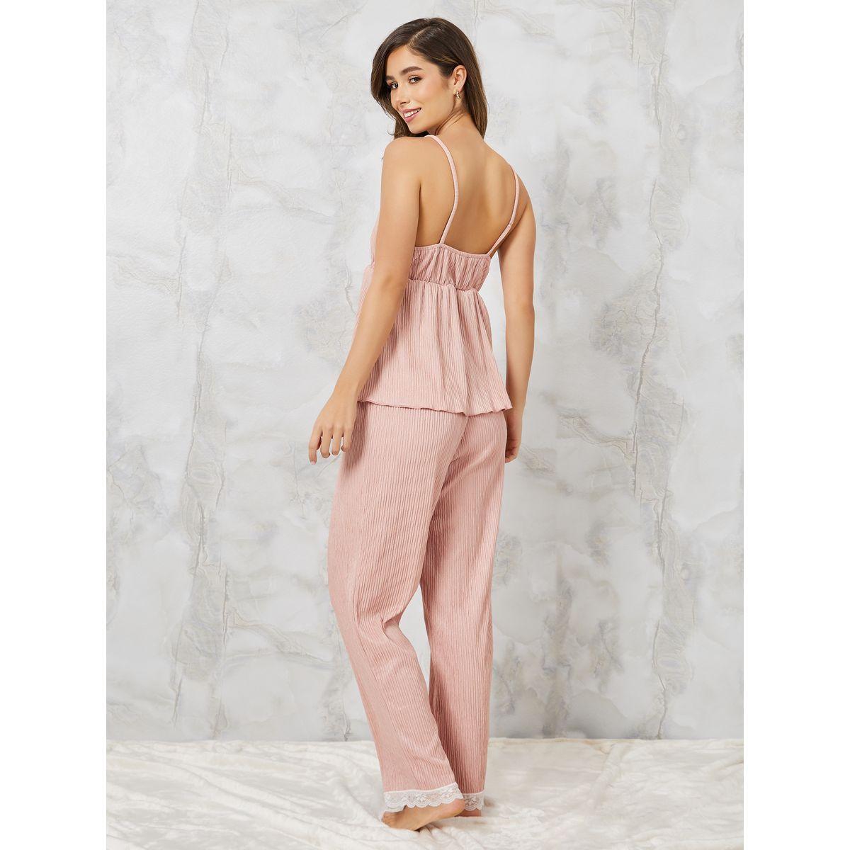 Styli Unwind Pack of 3 - Textured Lace Trim Cami, Pyjama & Robe Set-women-clothing-nightwear-pyjamas-longsets-image-7