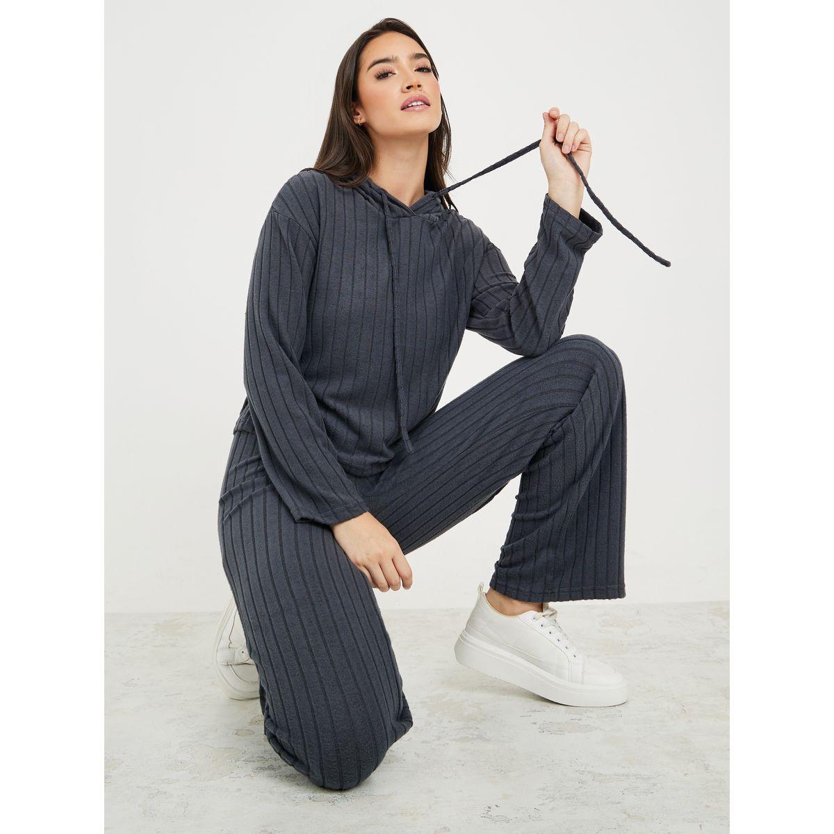 Styli Unwind Brushed Rib Hoodie & Straight Leg Trouser Lounge Set-women-clothing-coordsets-image-1
