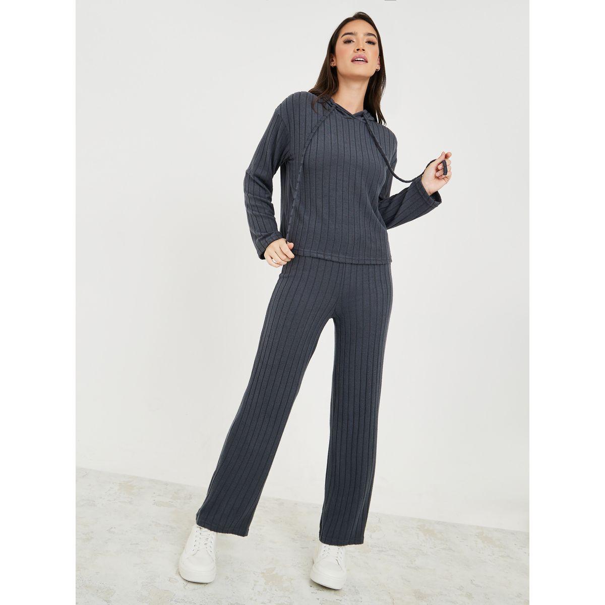 Styli Unwind Brushed Rib Hoodie & Straight Leg Trouser Lounge Set-women-clothing-coordsets-image-2