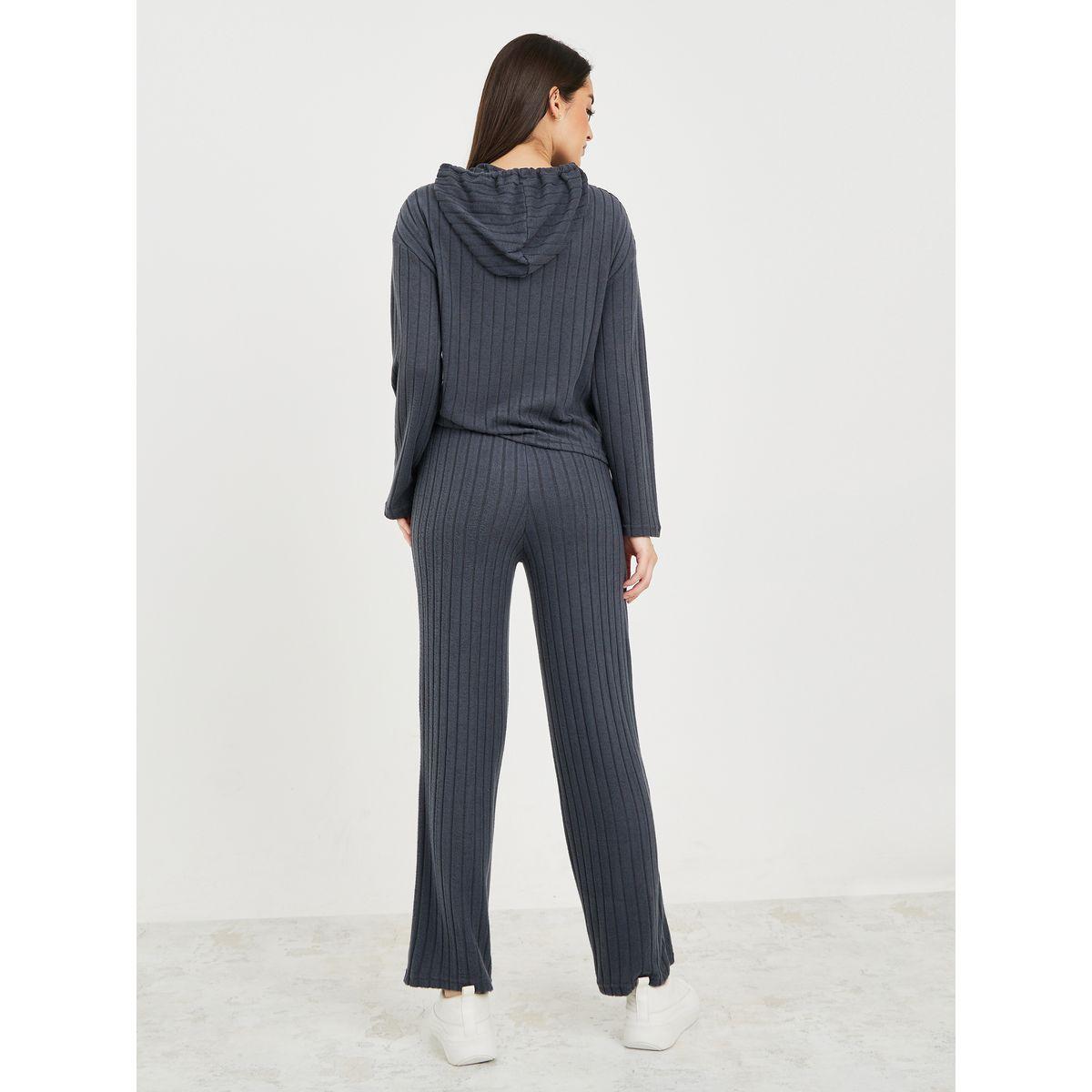 Styli Unwind Brushed Rib Hoodie & Straight Leg Trouser Lounge Set-women-clothing-coordsets-image-6