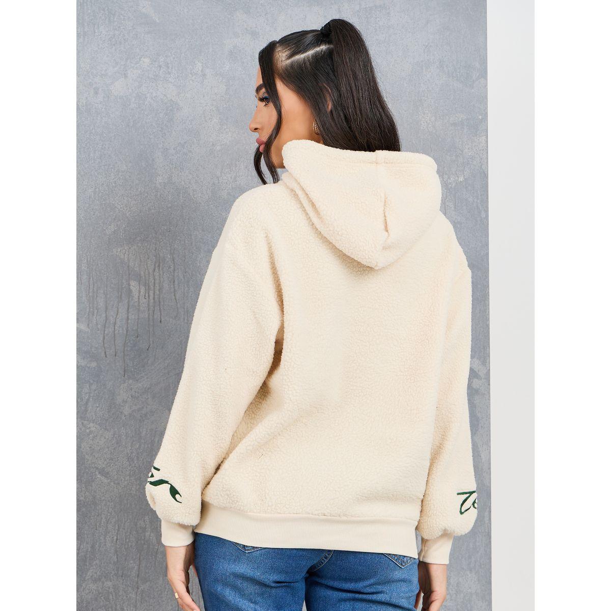 Styli Embroidered Slogan Sherpa Hoodie with Front Pocket-women-clothing-hoodiesandsweatshirts-hoodies-image-4