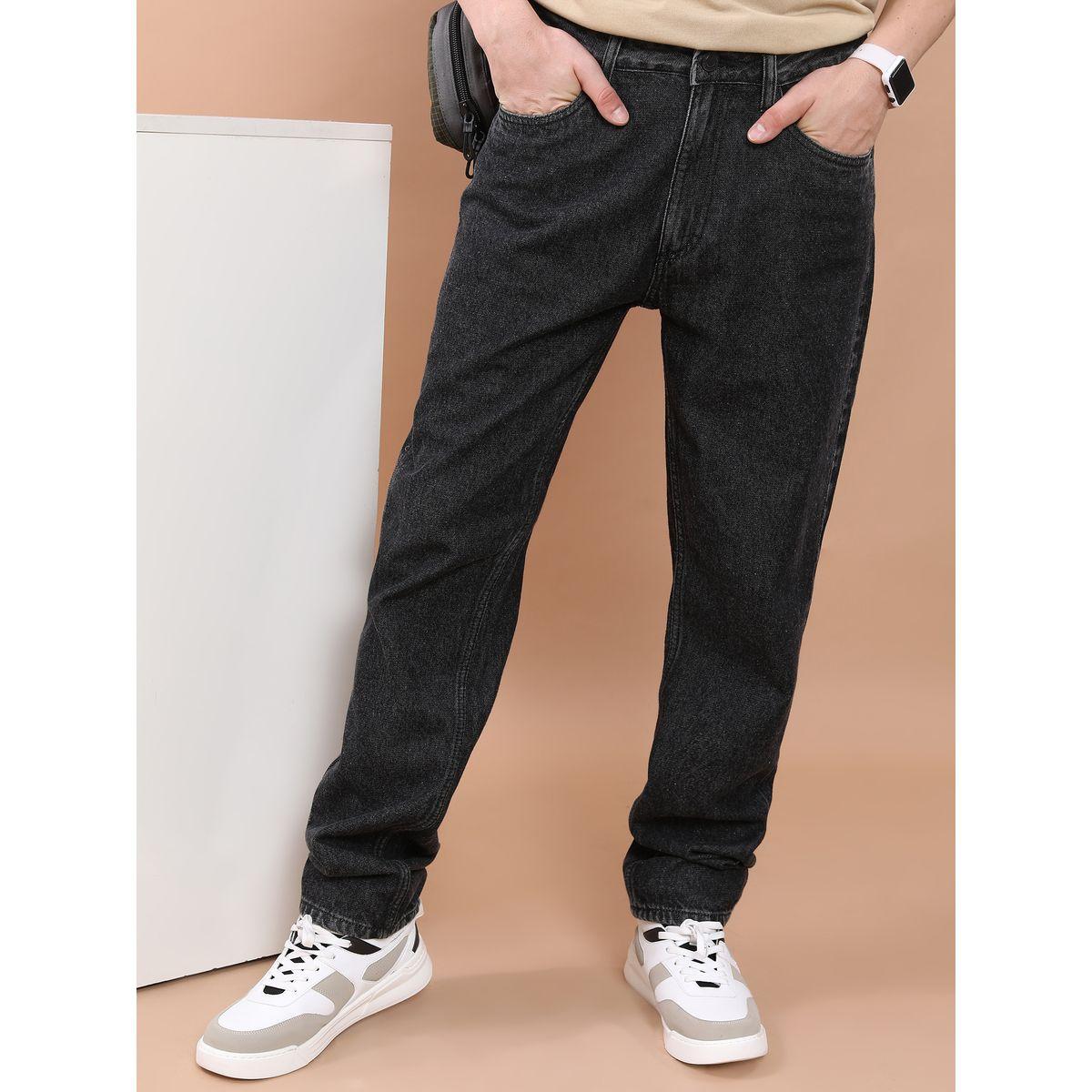 Ketch X Styli Solid Mid Rise Dark Wash Baggy Jeans-men-clothing-bottoms-jeans-image-1