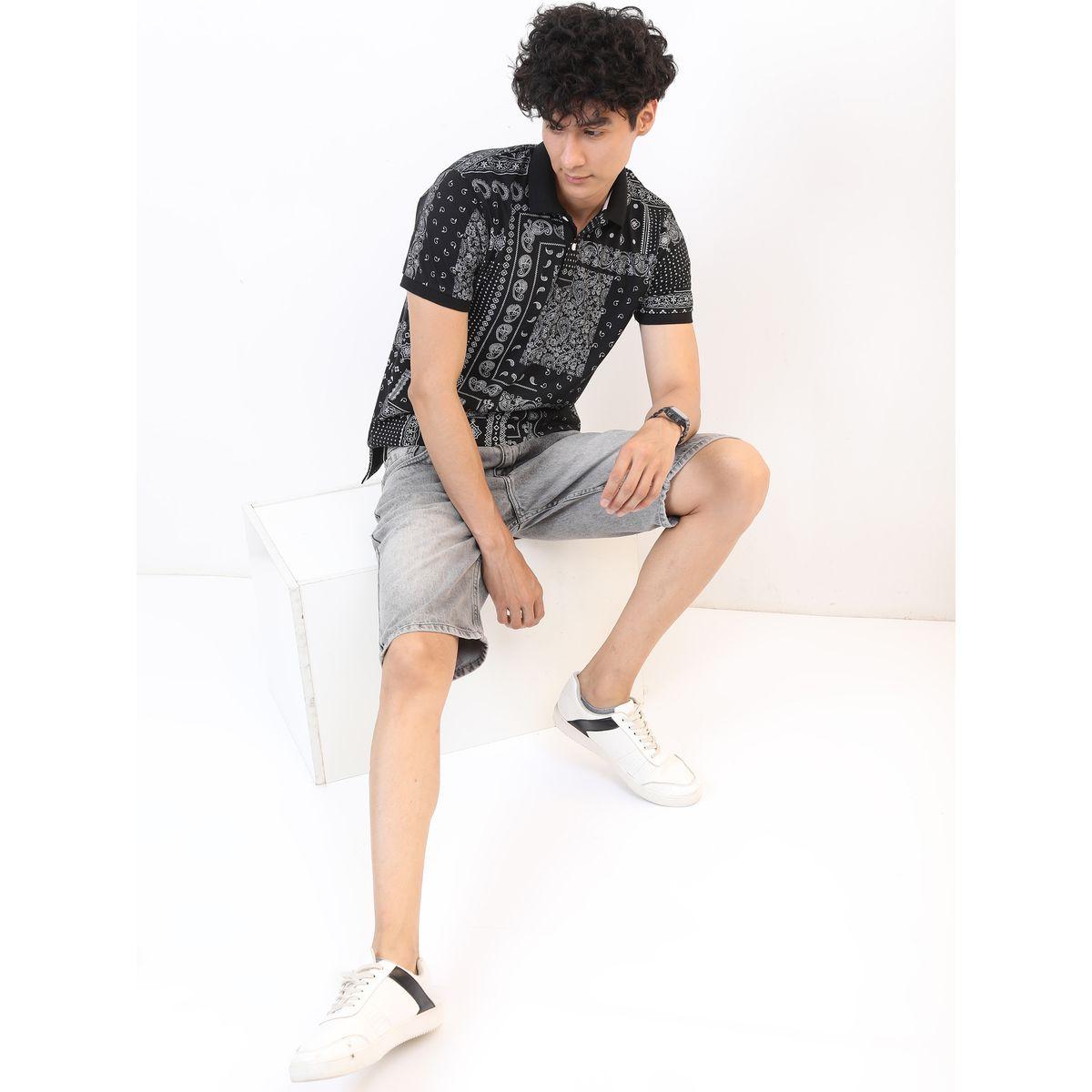 تيشيرت بياقة بولو وقصة سليم فت مع طبعة بيزلي هايلاندر × ستايلي-men-clothing-tshirtsandpolos-polos-image-4