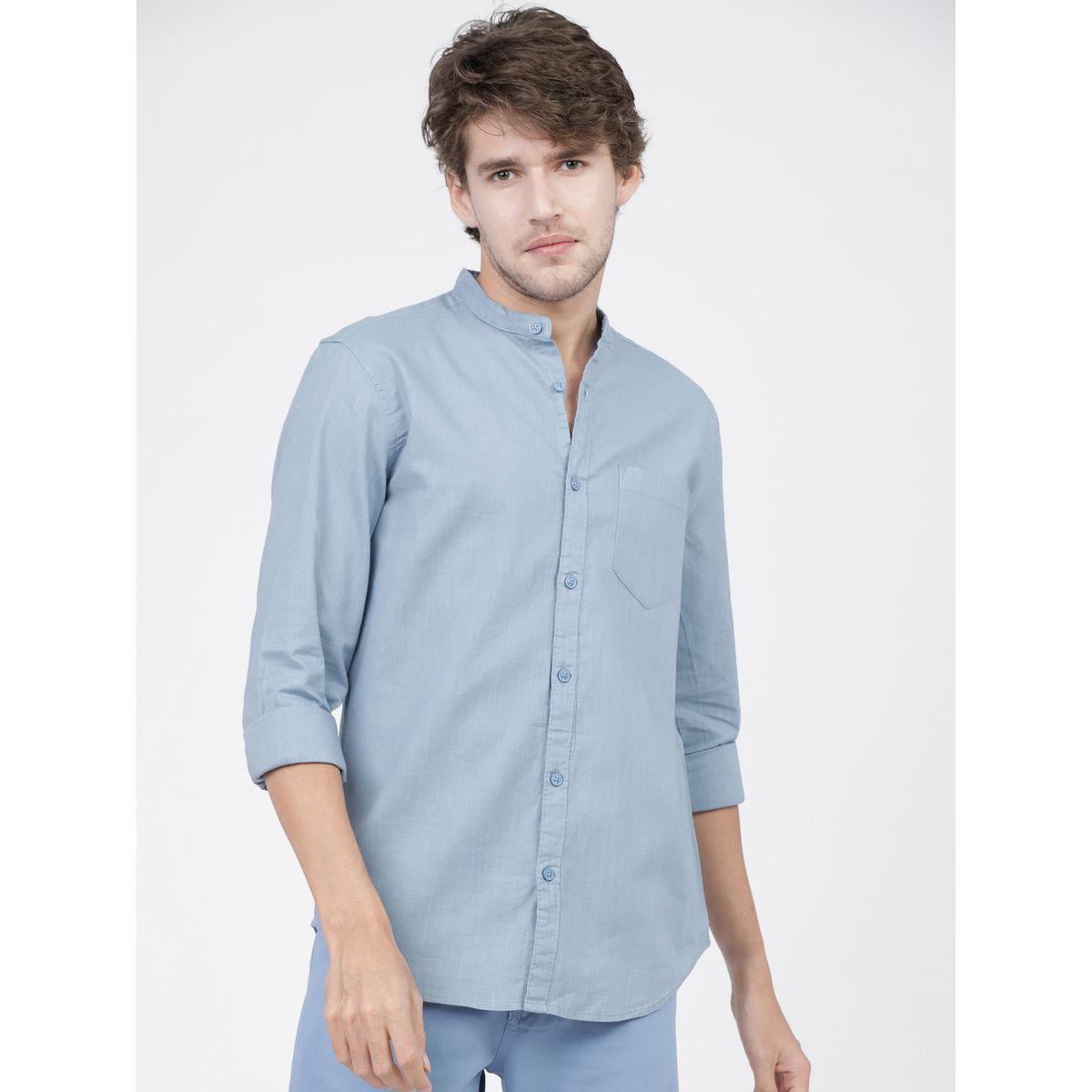 Ketch X Styli Solid Slim Fit Mandarin Collar Casual Shirt-men-clothing-shirts-image-1
