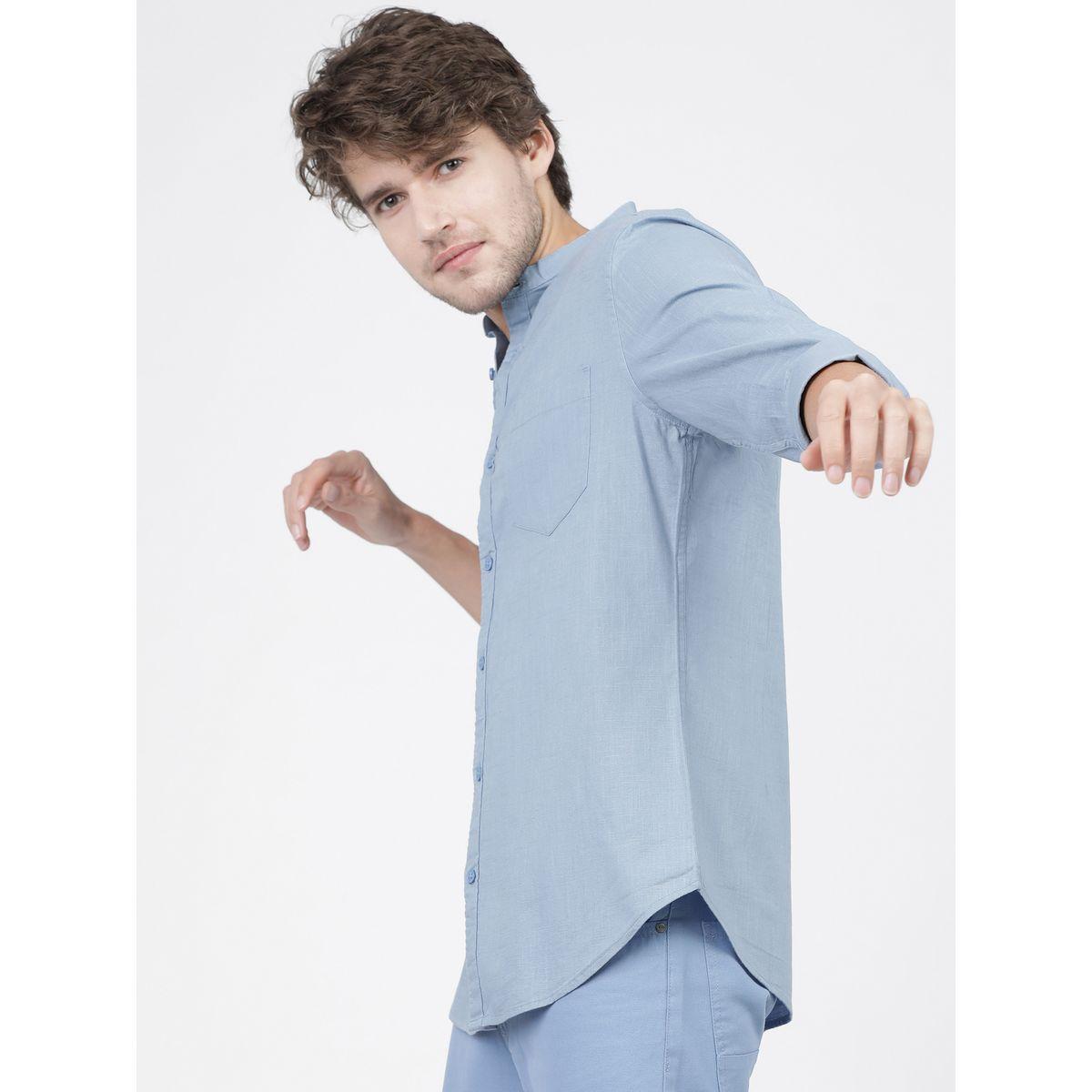 Ketch X Styli Solid Slim Fit Mandarin Collar Casual Shirt-men-clothing-shirts-image-2