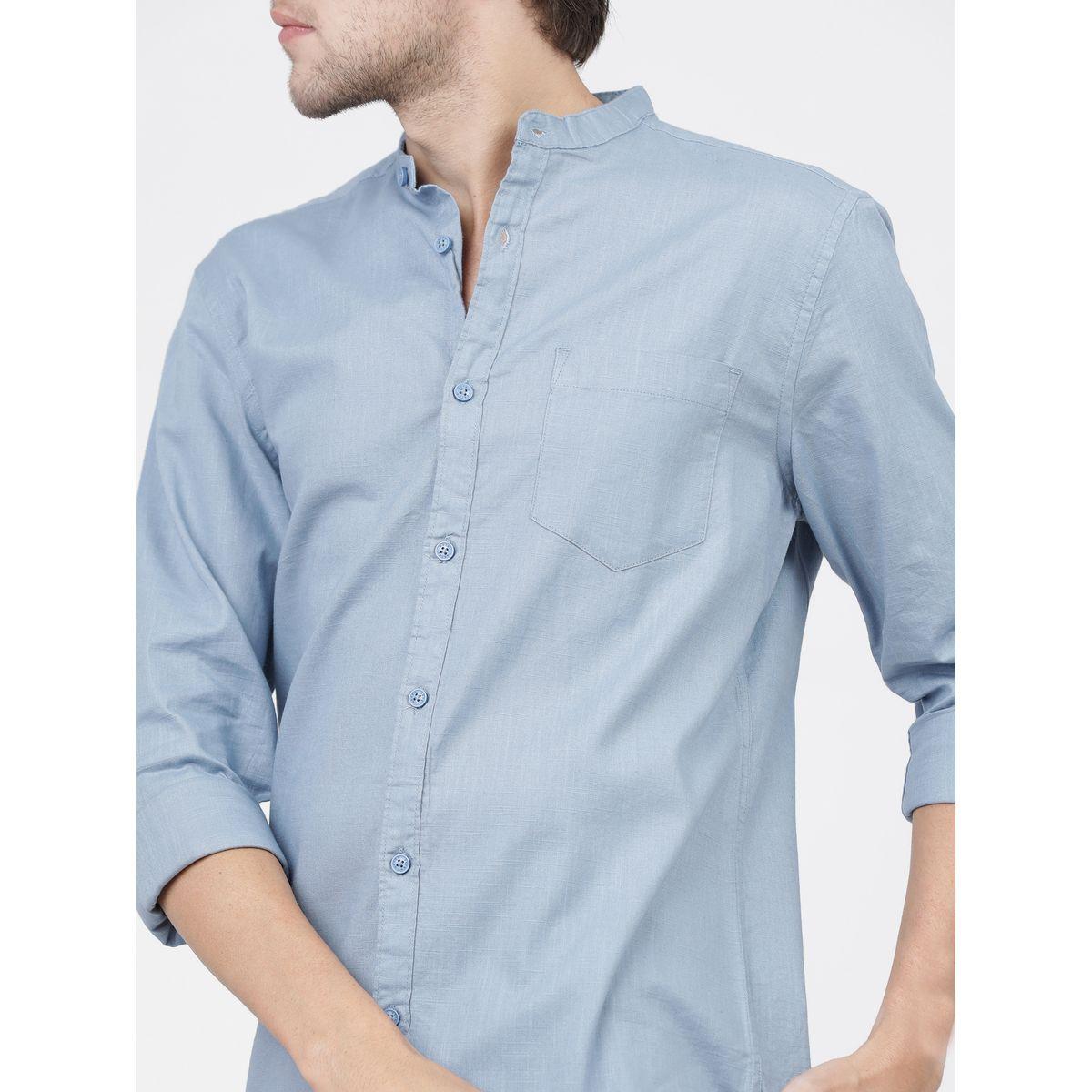 Ketch X Styli Solid Slim Fit Mandarin Collar Casual Shirt-men-clothing-shirts-image-4