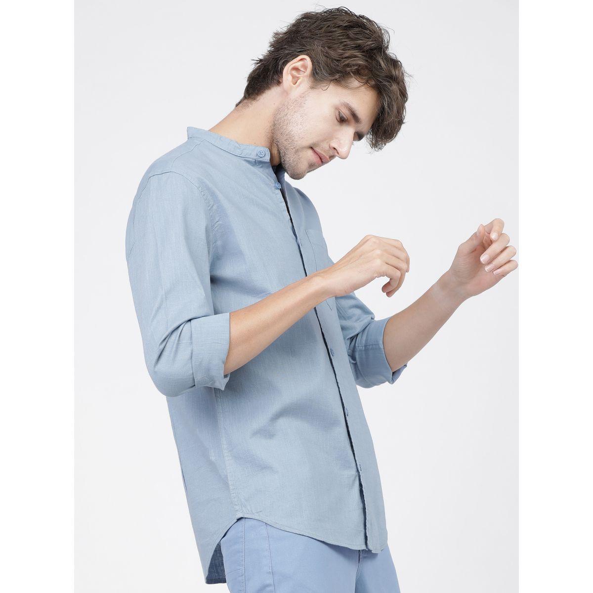 Ketch X Styli Solid Slim Fit Mandarin Collar Casual Shirt-men-clothing-shirts-image-6