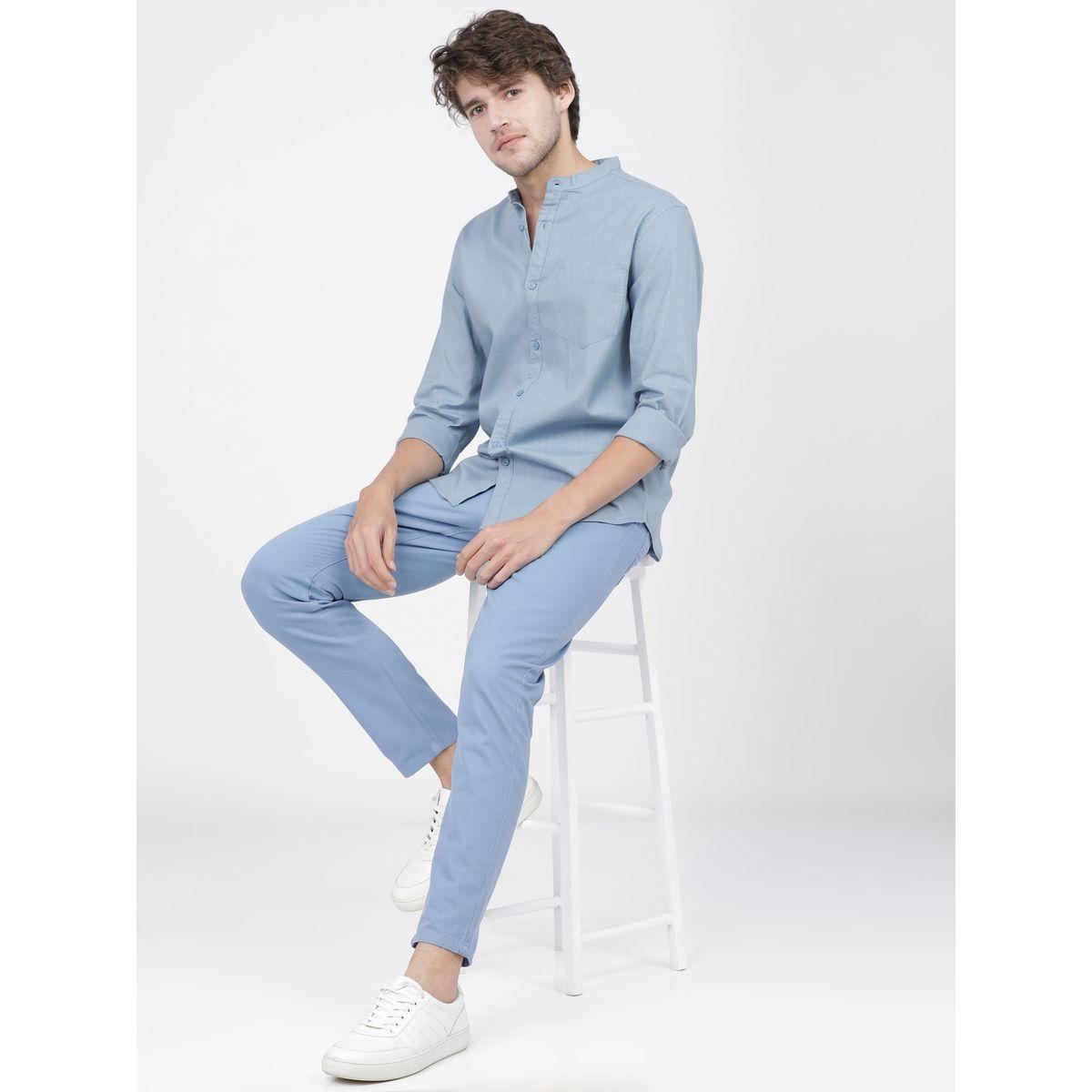 Ketch X Styli Solid Slim Fit Mandarin Collar Casual Shirt-men-clothing-shirts-image-7