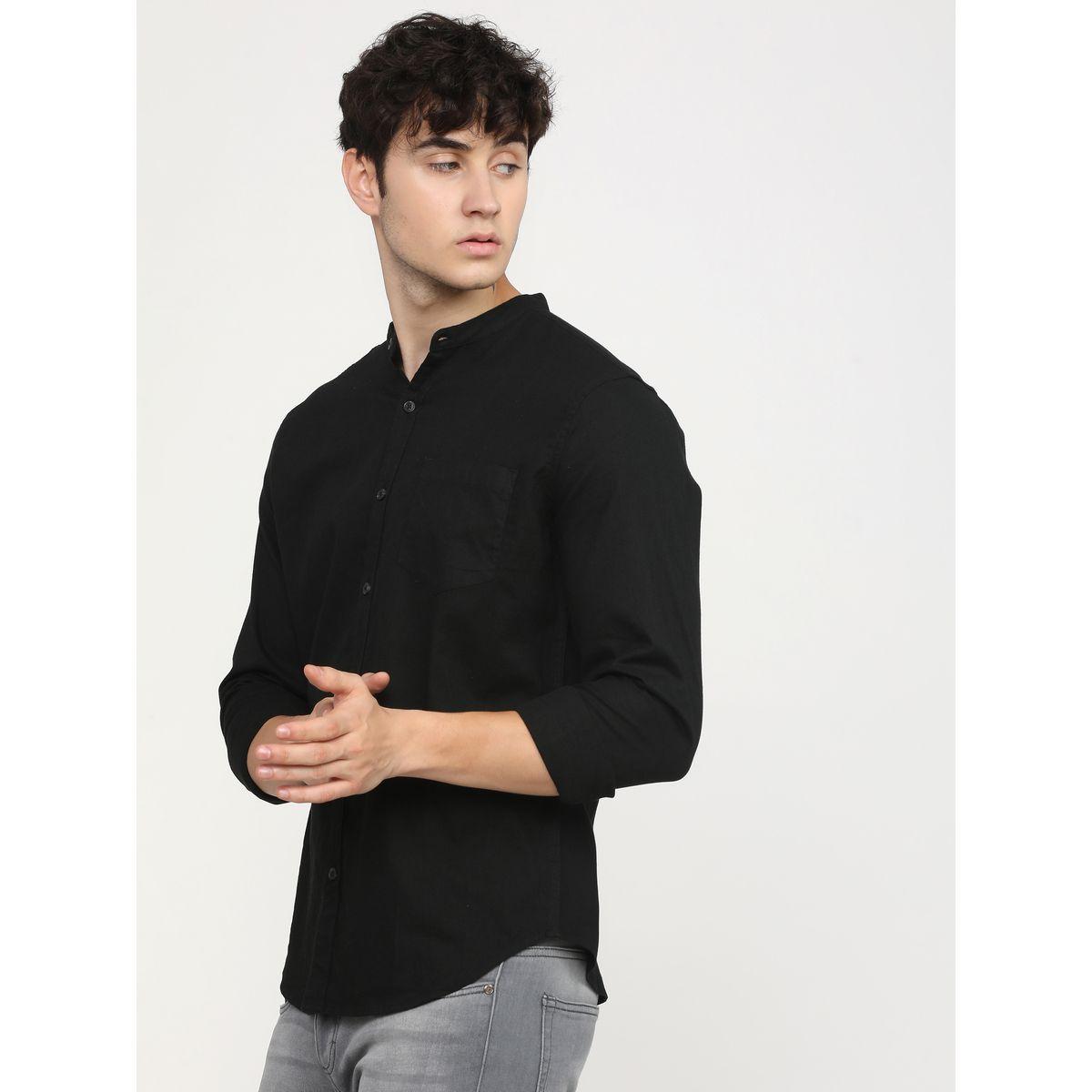 Ketch X Styli Solid Cotton Mandarin Collar Casual Shirt-men-clothing-shirts-image-2