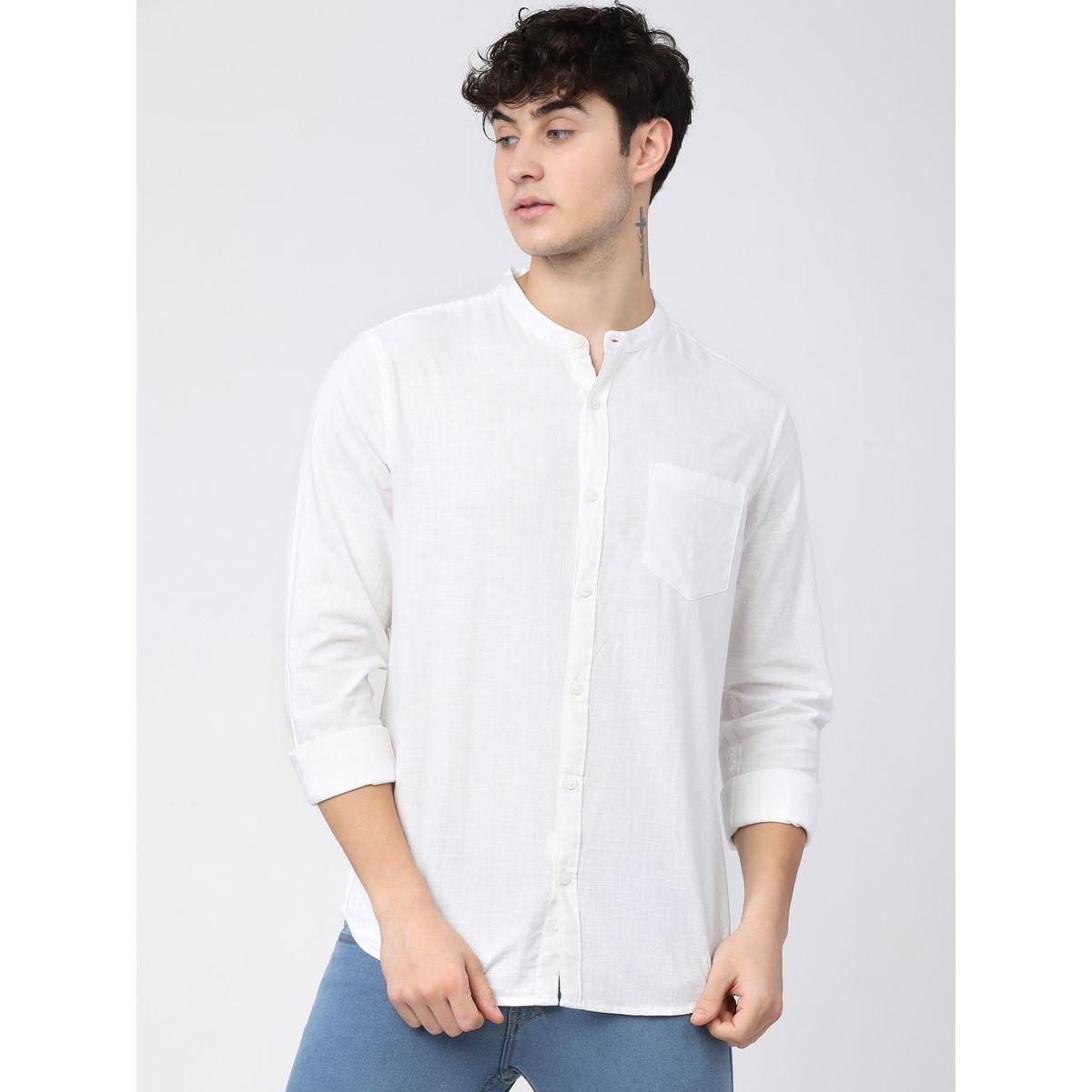 Ketch X Styli Solid Slim Fit Cotton Casual Shirt With Mandarin Collar-men-clothing-shirts-image-2