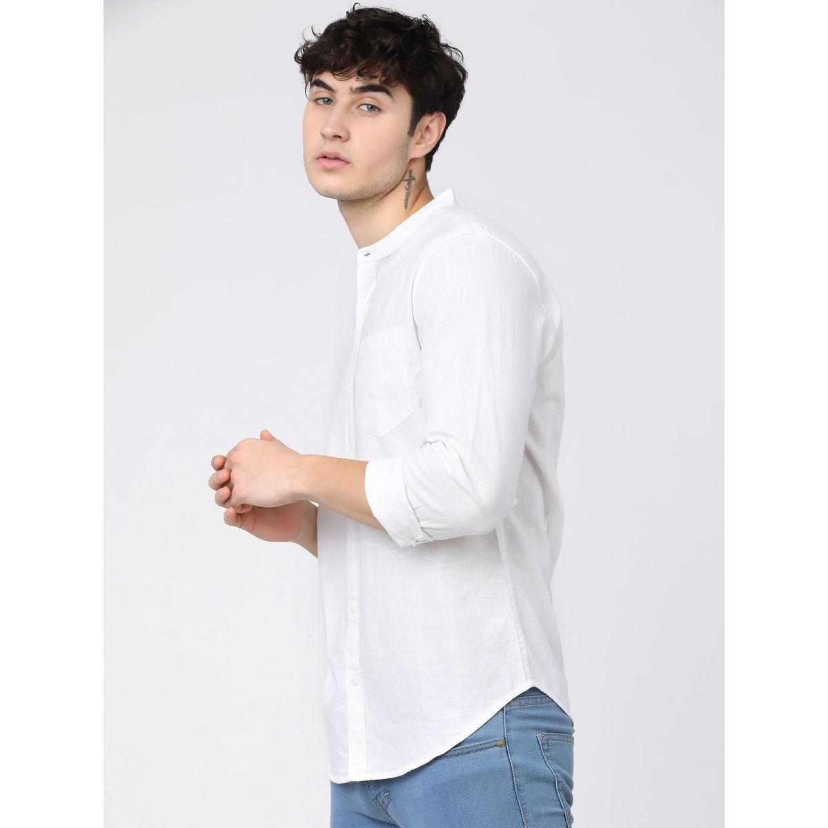 Ketch X Styli Solid Slim Fit Cotton Casual Shirt With Mandarin Collar-men-clothing-shirts-image-3
