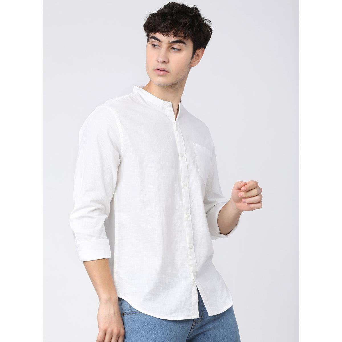 Ketch X Styli Solid Slim Fit Cotton Casual Shirt With Mandarin Collar-men-clothing-shirts-image-7