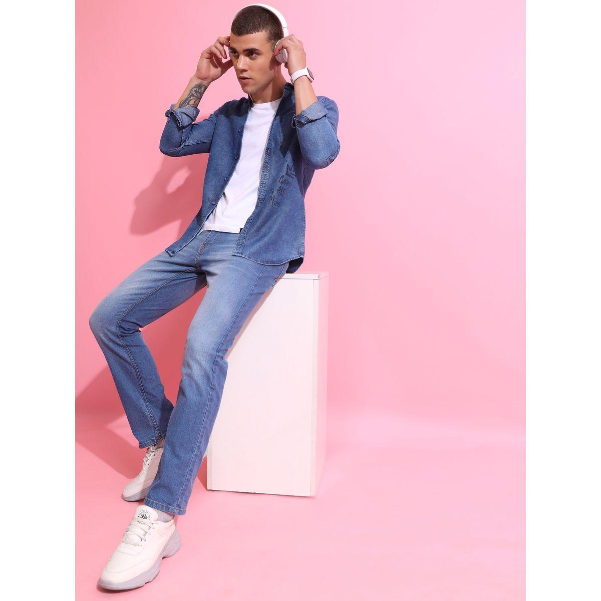 Ketch X Styli Slim Fit Graphic Print Denim Casual Shirt-men-clothing-shirts-image-2