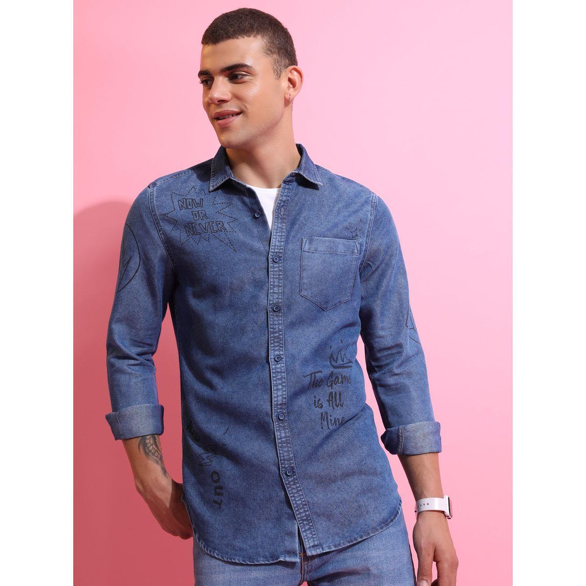 Ketch X Styli Slim Fit Graphic Print Denim Casual Shirt-men-clothing-shirts-image-4