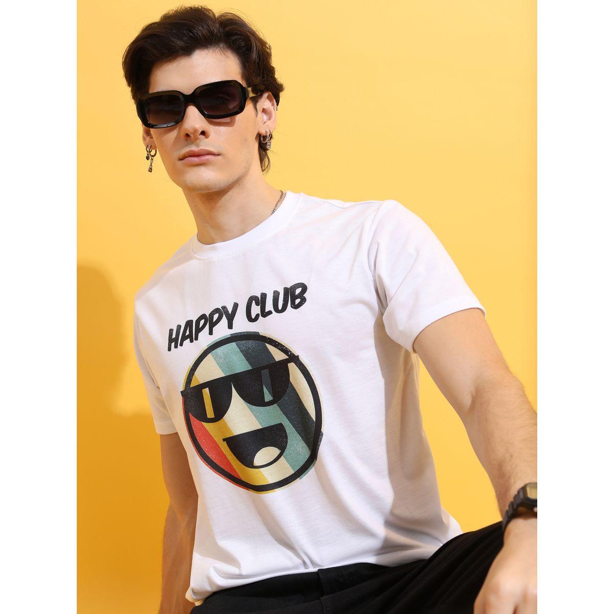 Buy Men s Relaxed Fit Emoji Graphic Print T Shirt Online Centrepoint KSA