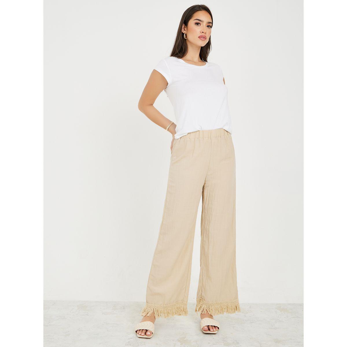بنطال بأرجل واسعة وحواف بشراشيب-women-clothing-bottoms-trousers-image-2