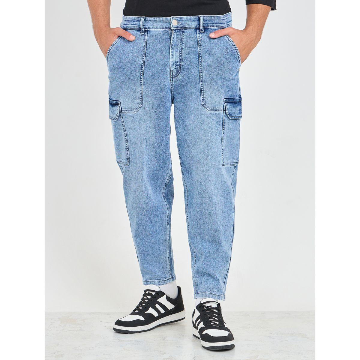 جينز كارجو بتفاصيل مشطوفة وقصة بالون-men-clothing-bottoms-jeans-image-1