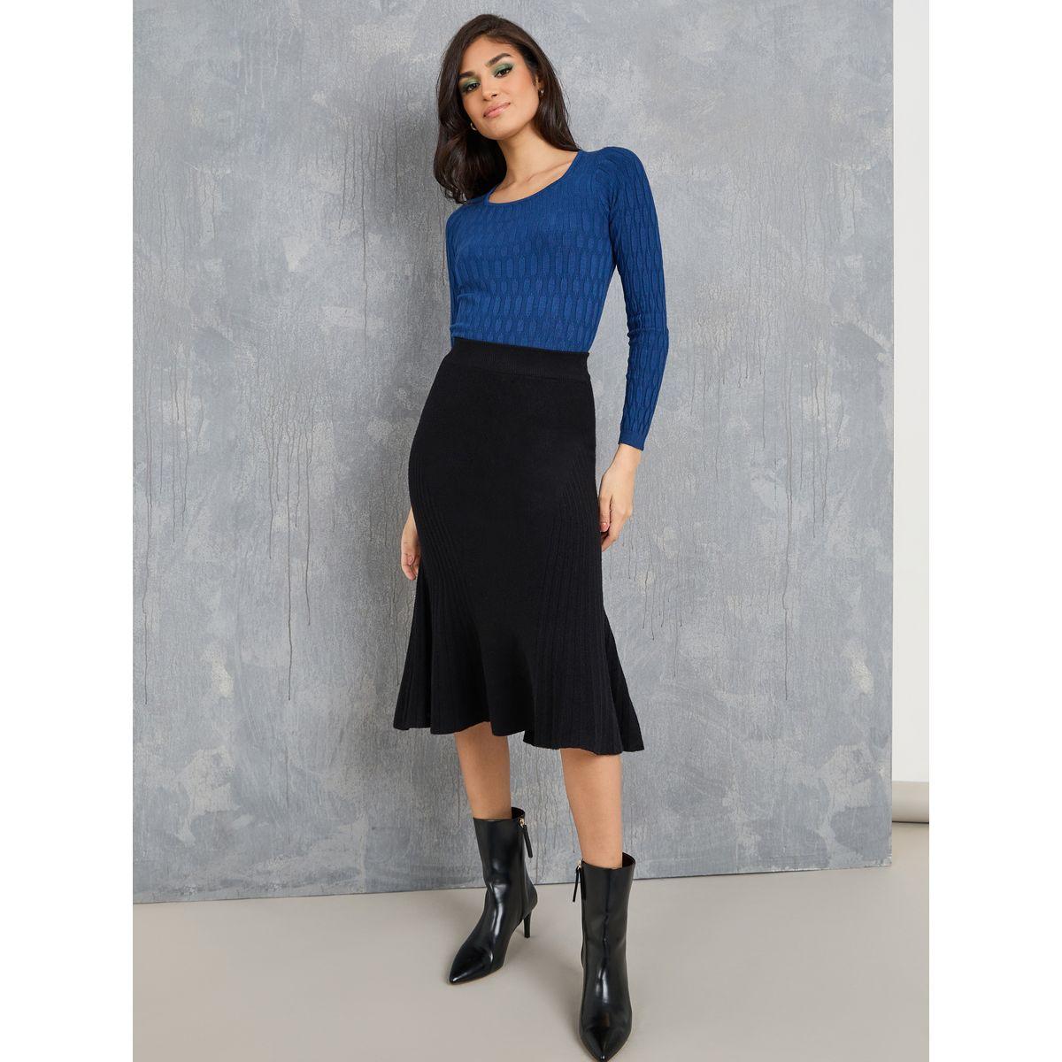 Styli High Rise Knit Mermaid Hem Skirt-women-clothing-bottoms-skirts-image-1