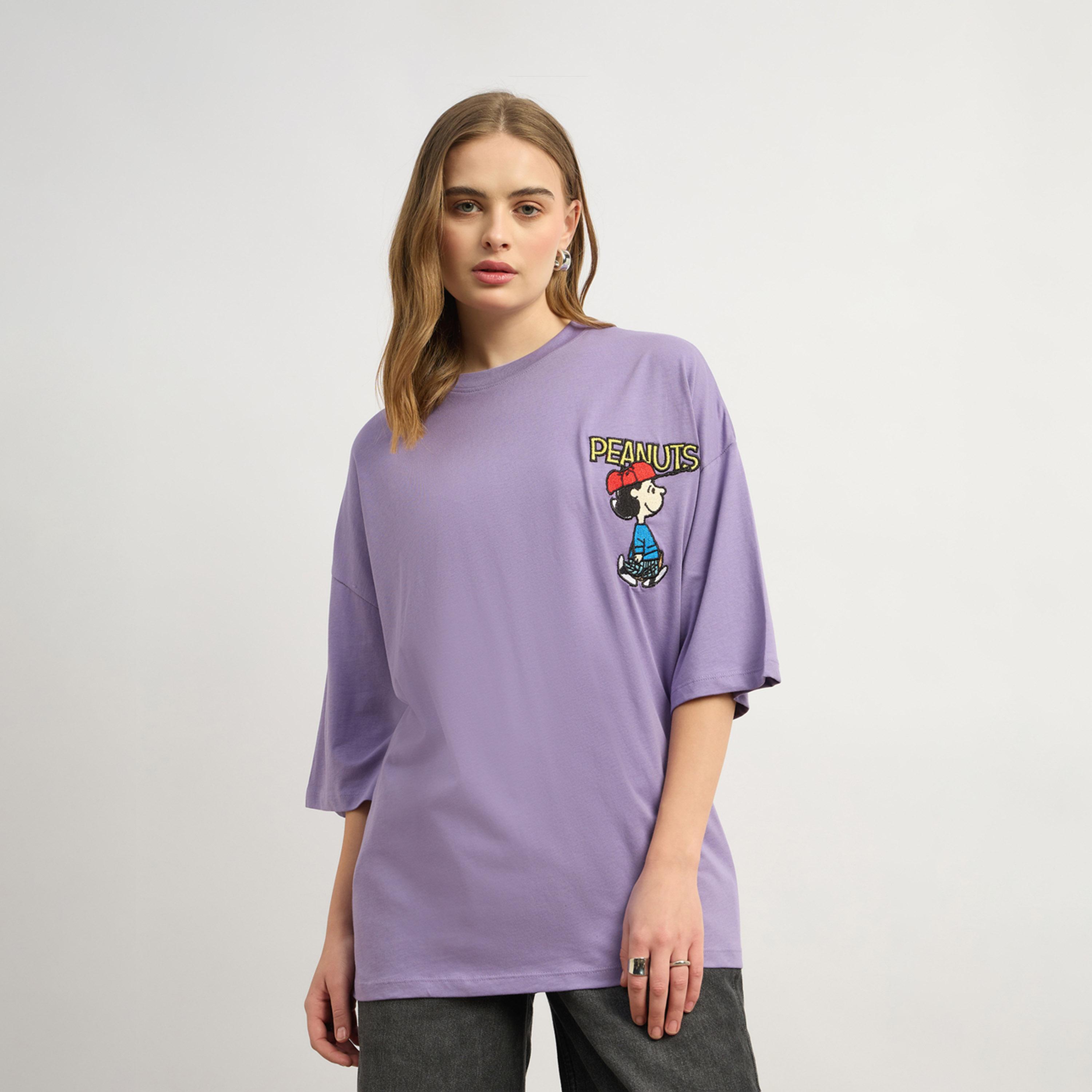 ستايلي - تي شيرت كبير الحجم بياقة دائرية وطبعة جرافيكية-women-clothing-tshirts-image-2