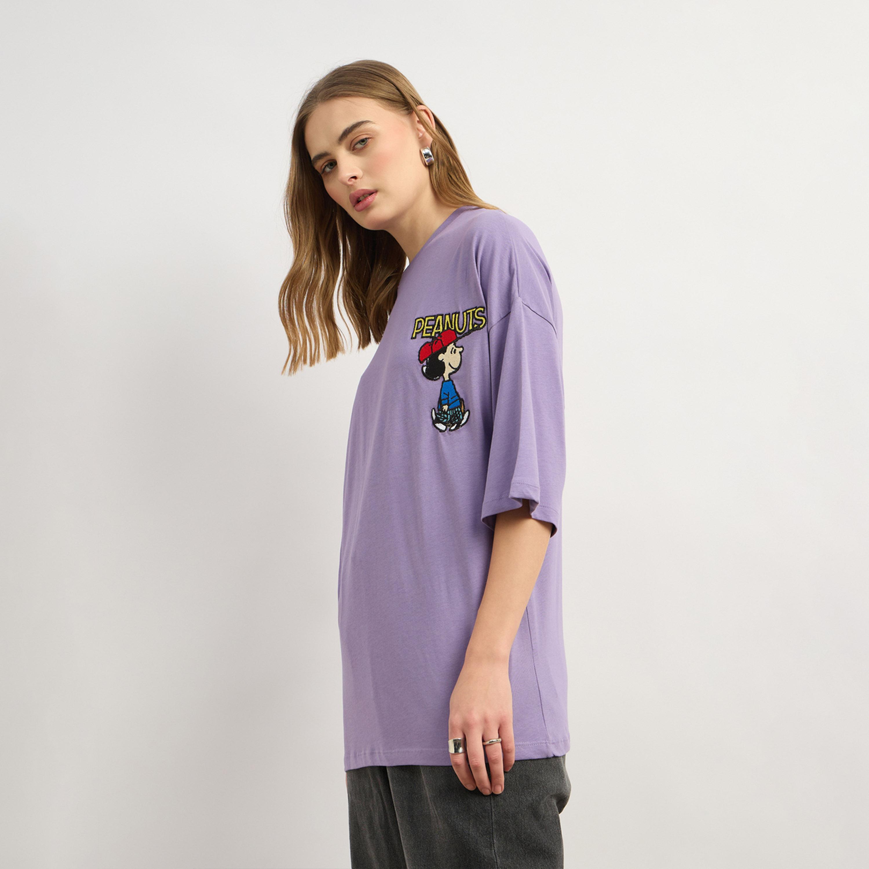 ستايلي - تي شيرت كبير الحجم بياقة دائرية وطبعة جرافيكية-women-clothing-tshirts-image-3