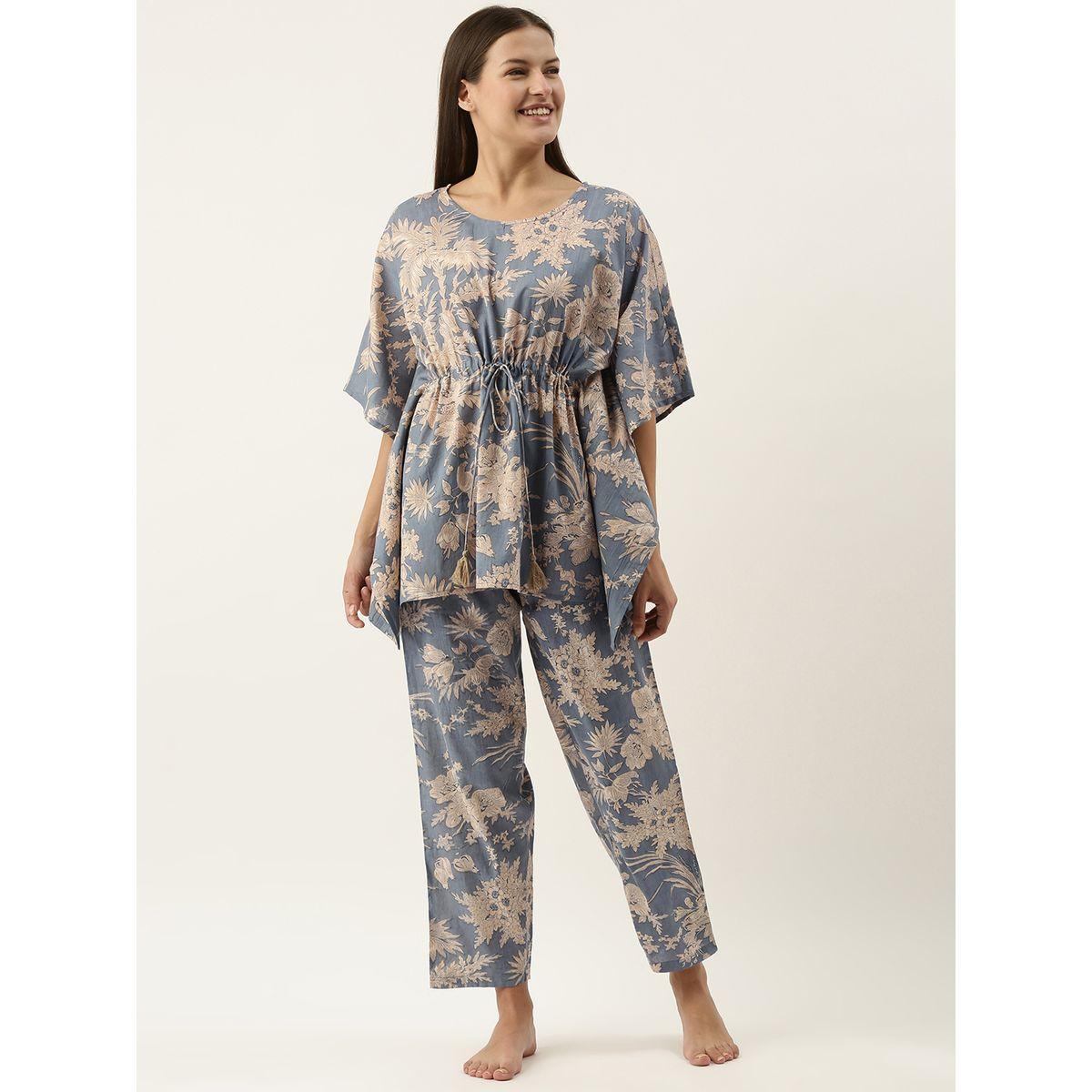 Sanskrutihomes X Styli Floral Print Longline Kaftan & Pyjama Set-women-clothing-nightwear-pyjamas-longsets-image-1