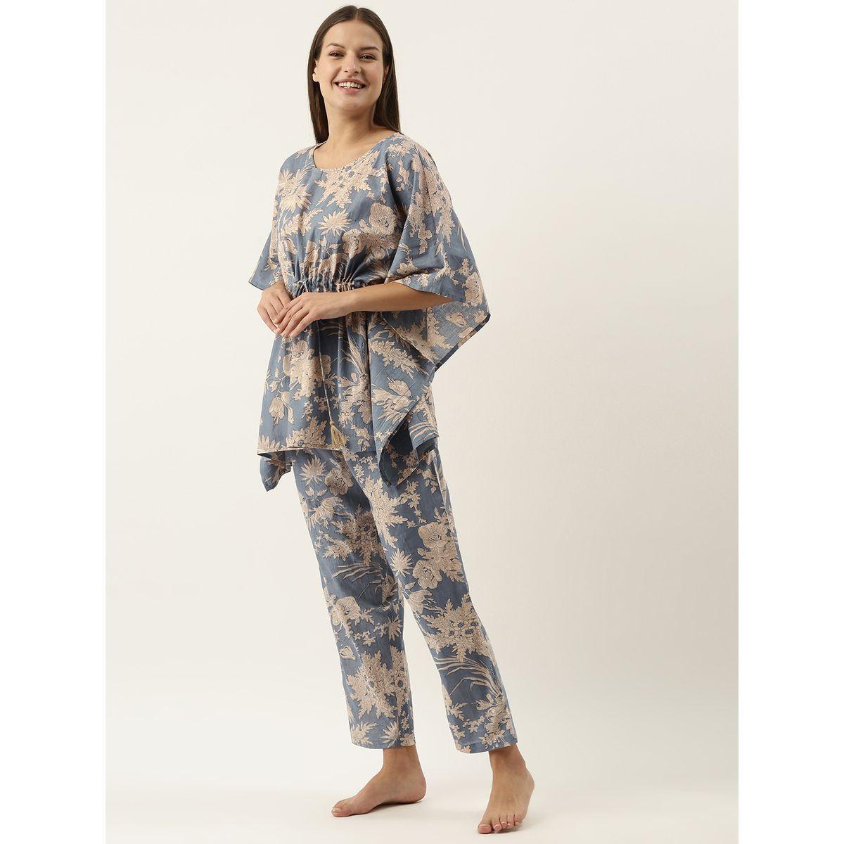 Sanskrutihomes X Styli Floral Print Longline Kaftan & Pyjama Set-women-clothing-nightwear-pyjamas-longsets-image-4