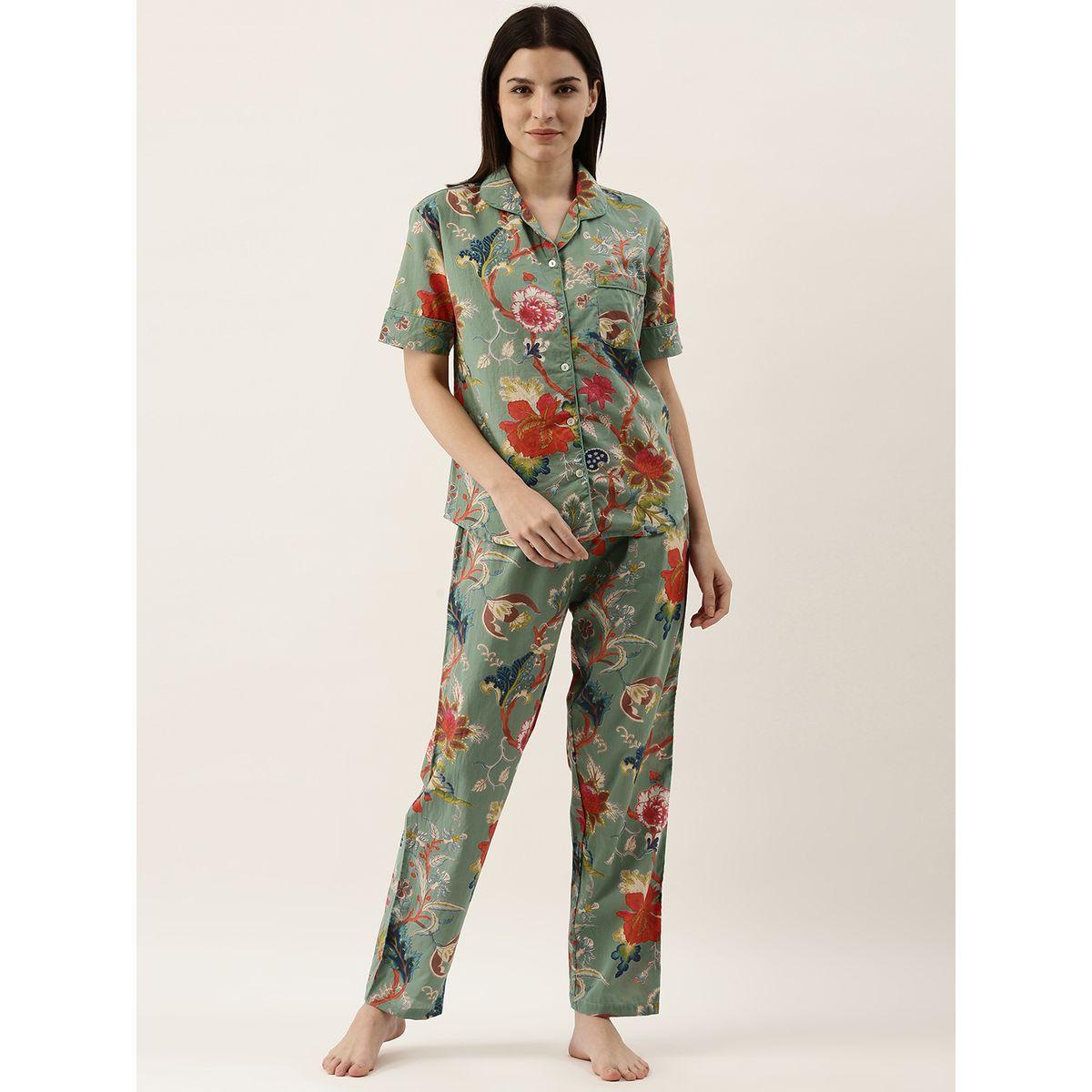 Sanskrutihomes X Styli Floral Print Cotton Shirt & Straight Pyjama Set-women-clothing-nightwear-pyjamas-longsets-image-1