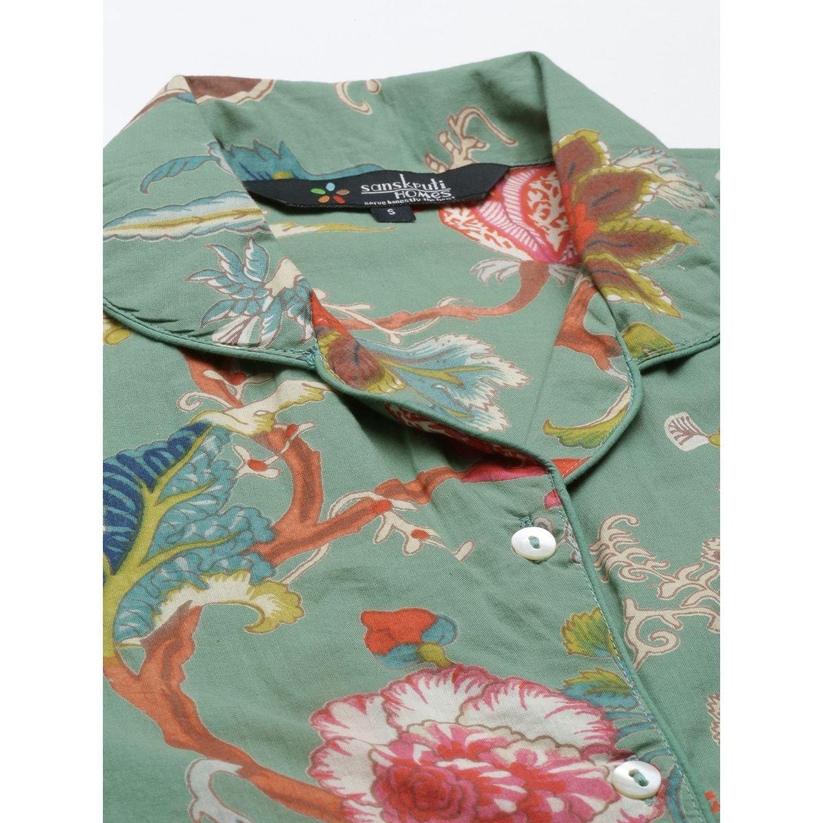 Sanskrutihomes X Styli Floral Print Cotton Shirt & Straight Pyjama Set-women-clothing-nightwear-pyjamas-longsets-image-2