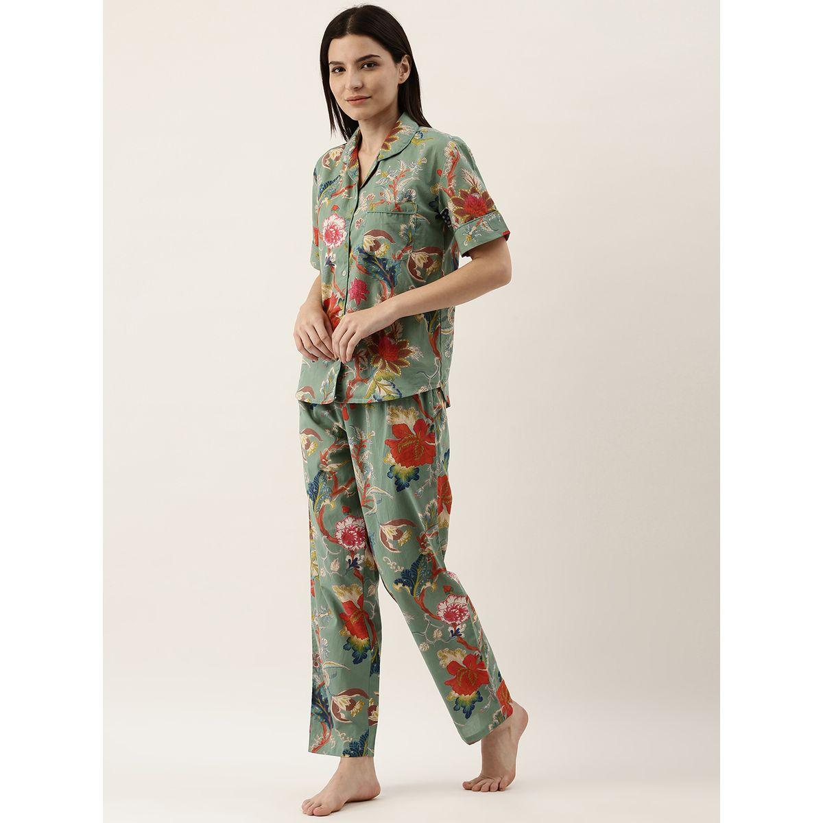 Sanskrutihomes X Styli Floral Print Cotton Shirt & Straight Pyjama Set-women-clothing-nightwear-pyjamas-longsets-image-4
