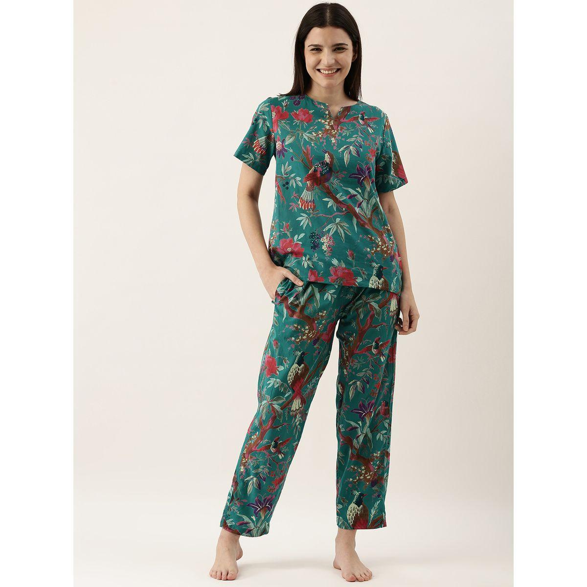 Sanskrutihomes X Styli Tropical Print Notch Neck Top & Pyjama Set-women-clothing-nightwear-pyjamas-longsets-image-1