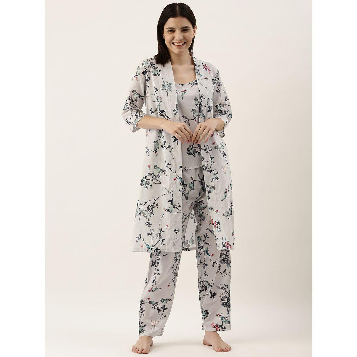 طقم بيجاما من 3 ( بنطال + روب + بلوزة كامي ) سانسكريتي هومز × ستايلي-women-clothing-nightwear-pyjamas-longsets-image-1