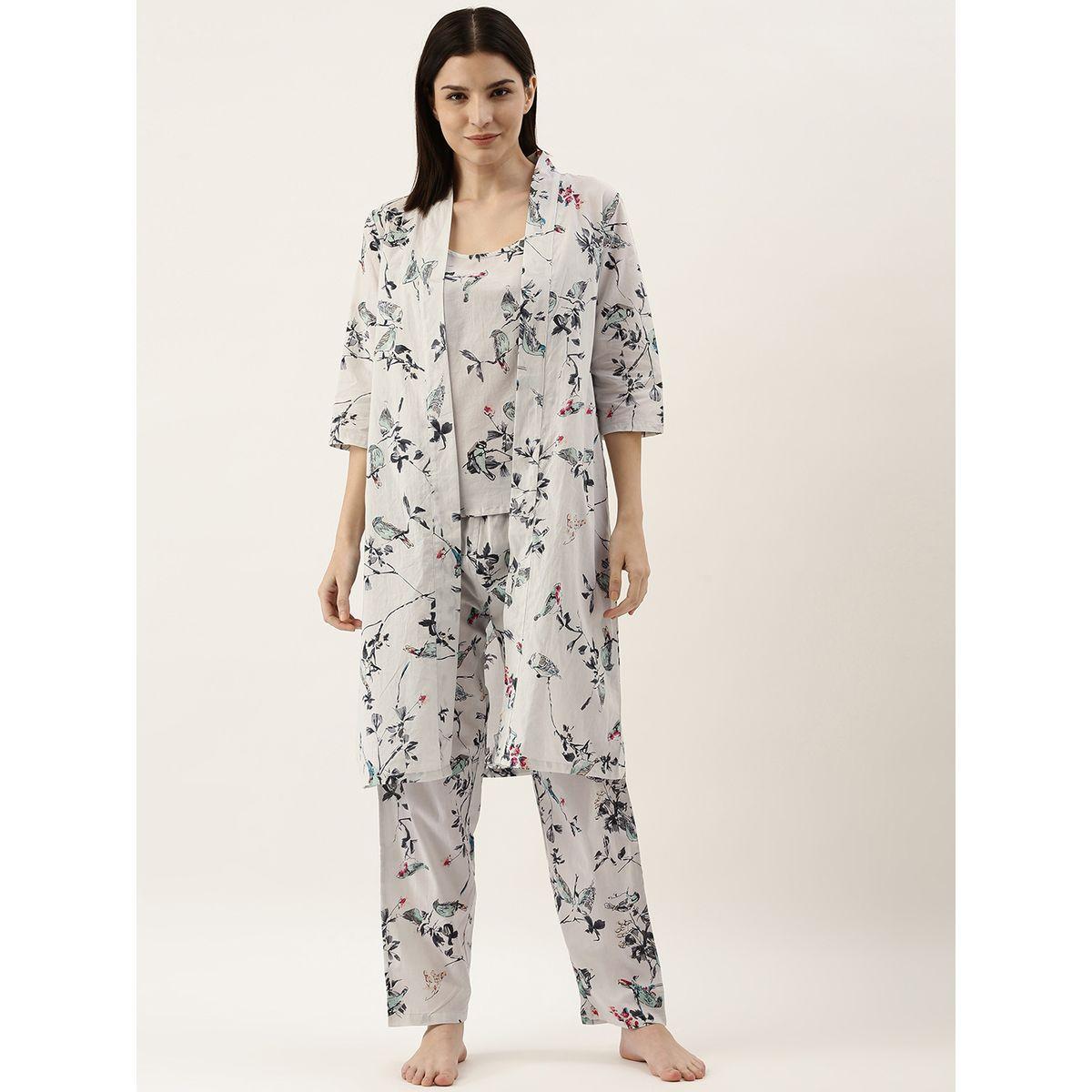 Sanskrutihomes X Styli Pack of 3 - Floral Cami, Robe & Pyjama-women-clothing-nightwear-pyjamas-longsets-image-7