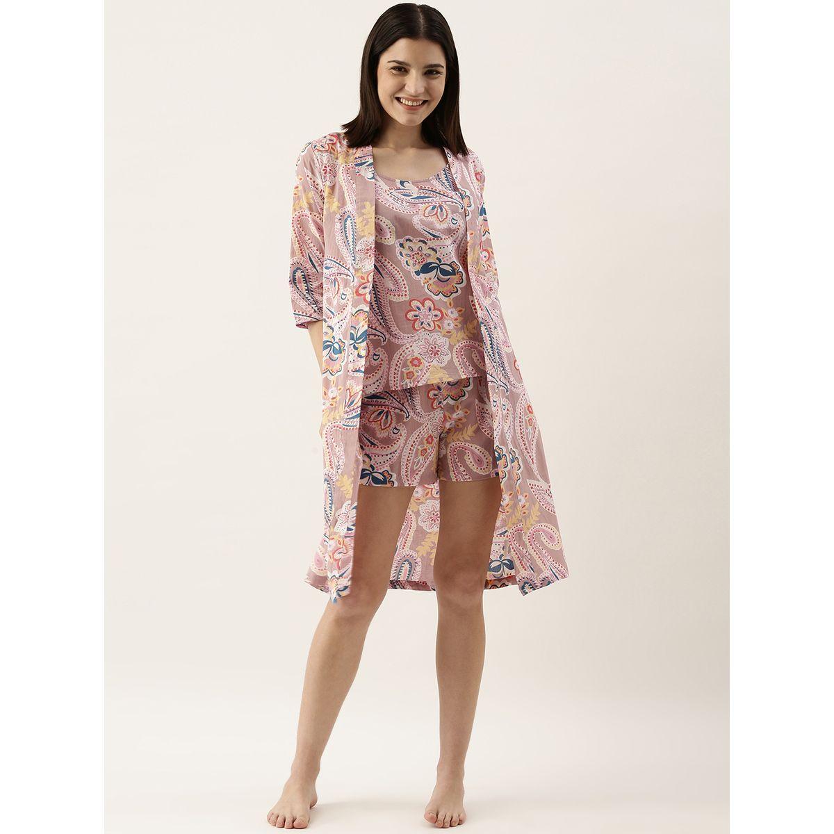 مجموعة من 3 ( شورت + روب + بلوزة كامي ) سانسكريتي هومز × ستايلي-women-clothing-nightwear-pyjamas-shortsets-image-6