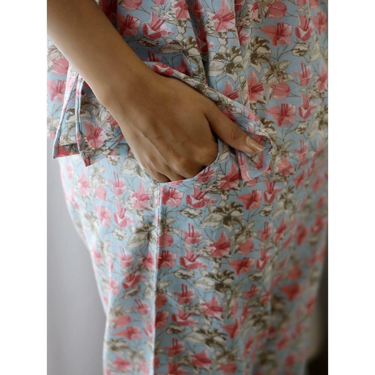 Sanskrutihomes X Styli Floral Drawstring Waist Cotton Kaftan & Pyjama Set-women-clothing-nightwear-pyjamas-longsets-image-7