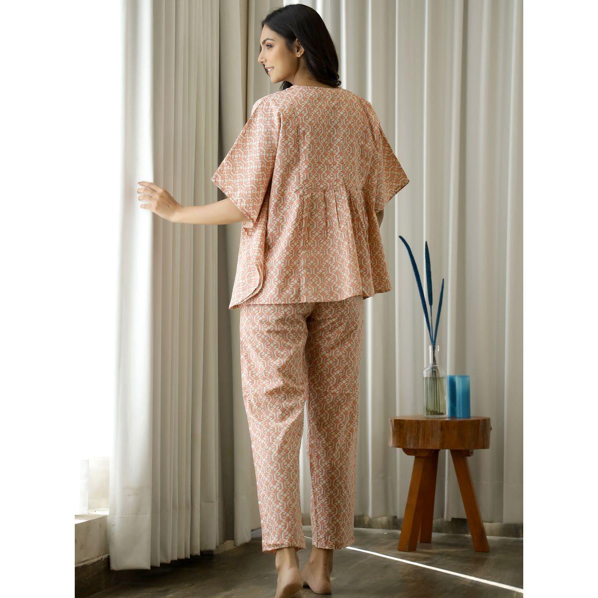 Sanskrutihomes X Styli All Over Print Cotton Kaftan & Pyjama Set-women-clothing-nightwear-pyjamas-longsets-image-1