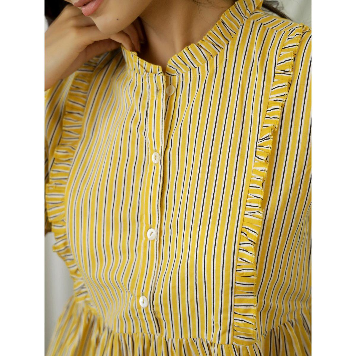 Sanskrutihomes X Styli Striped Ruffle Cotton Shirt & Shorts Set-women-clothing-nightwear-pyjamas-shortsets-image-5