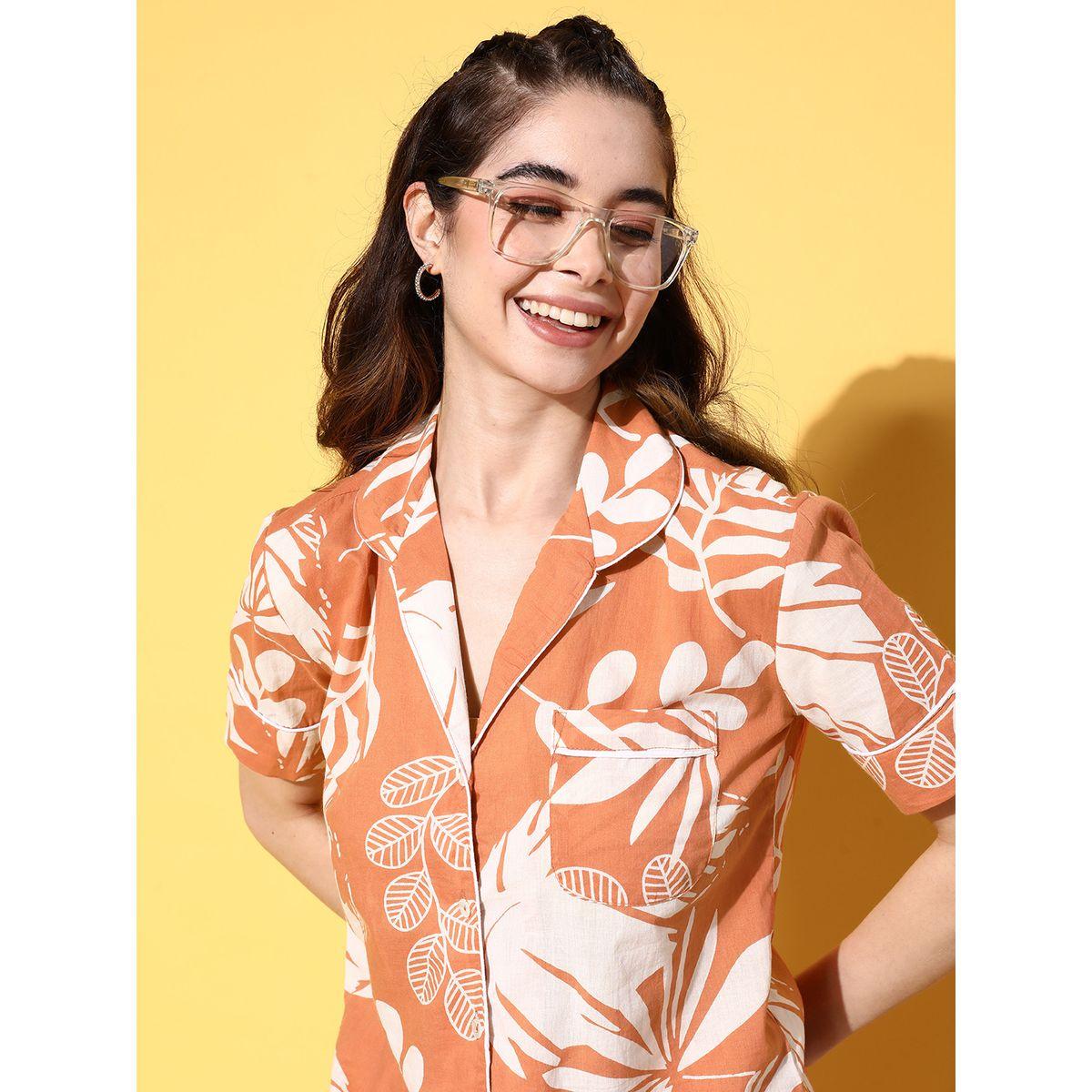Sanskrutihomes X Styli Tropical Print Short Sleeve Cotton Shirt & Pyjama Set-women-clothing-nightwear-pyjamas-longsets-image-2