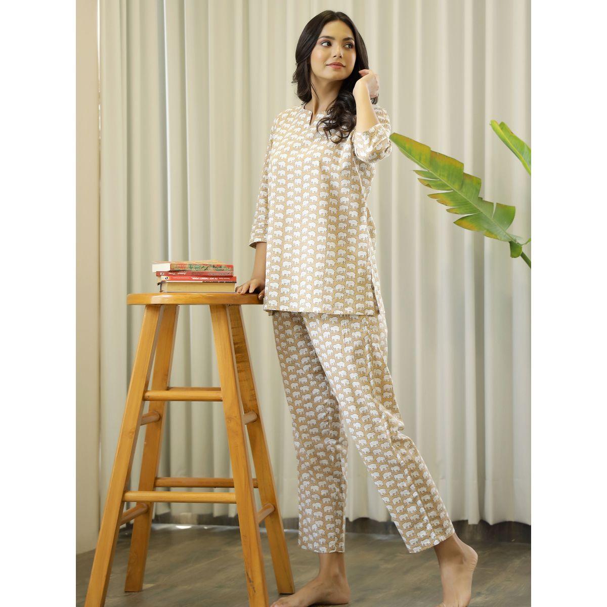 Sanskrutihomes X Styli Elephant Print Cotton Shirt & Pyjama Set-women-clothing-nightwear-pyjamas-longsets-image-4