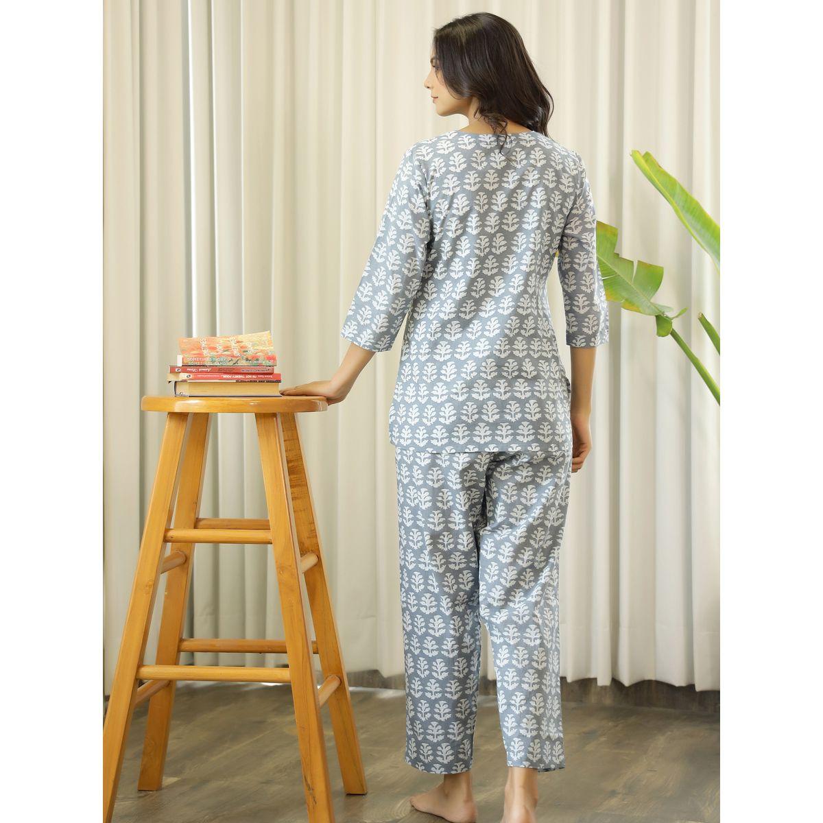 Sanskrutihomes X Styli Notch Neck Printed Cotton Shirt & Pyjama Set-women-clothing-nightwear-pyjamas-longsets-image-4