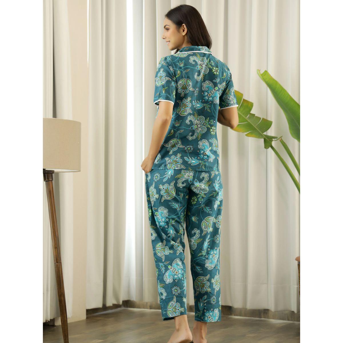 Sanskrutihomes X Styli Floral Print Collared Cotton Shirt & Pyjama Set-women-clothing-nightwear-pyjamas-longsets-image-1