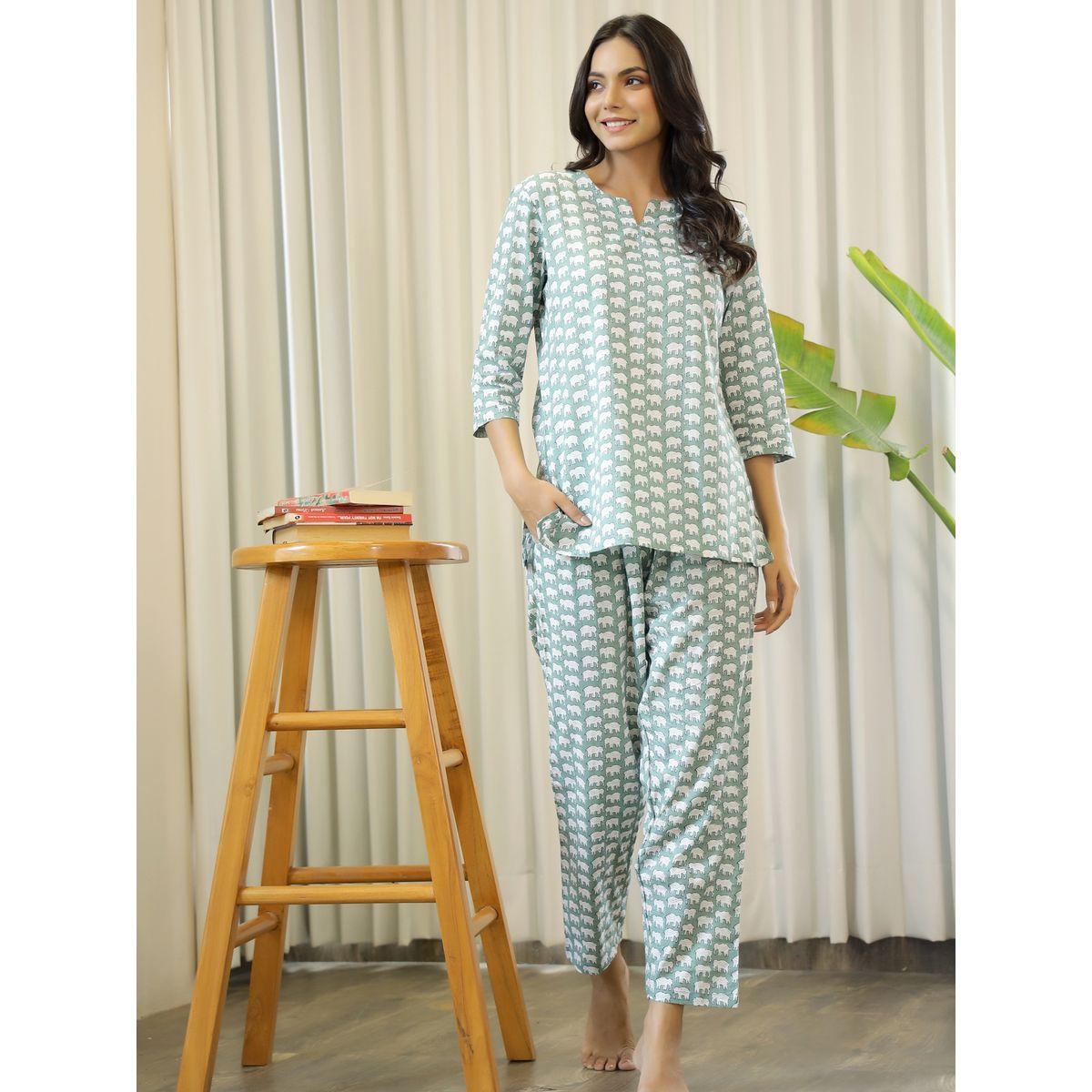 Sanskrutihomes X Styli Elephant Print Cotton Shirt & Pyjama Set-women-clothing-nightwear-pyjamas-longsets-image-2