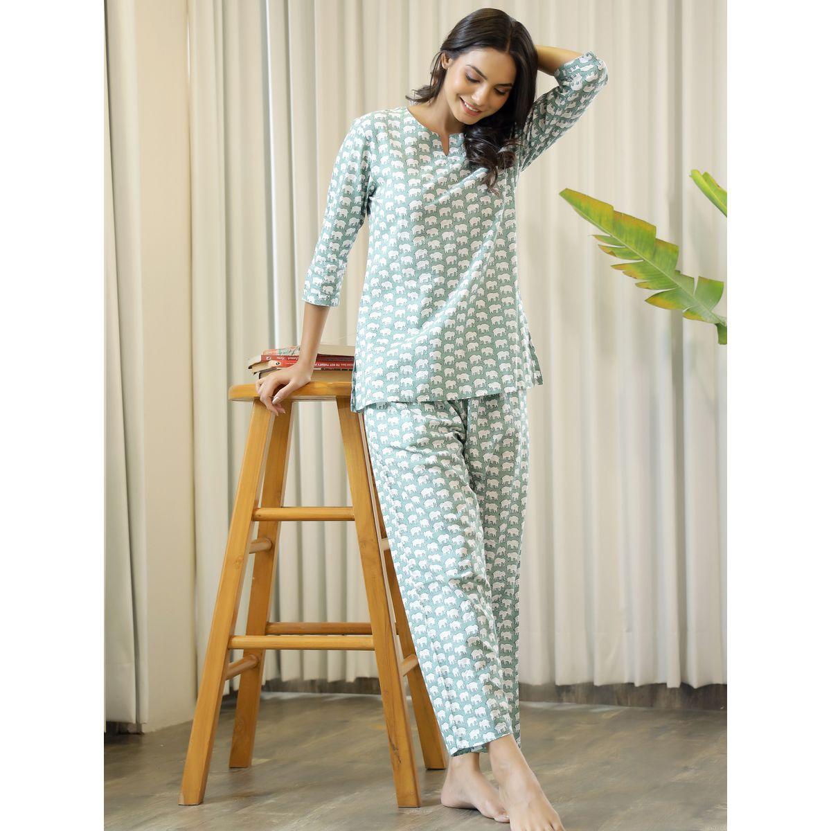 Sanskrutihomes X Styli Elephant Print Cotton Shirt & Pyjama Set-women-clothing-nightwear-pyjamas-longsets-image-4