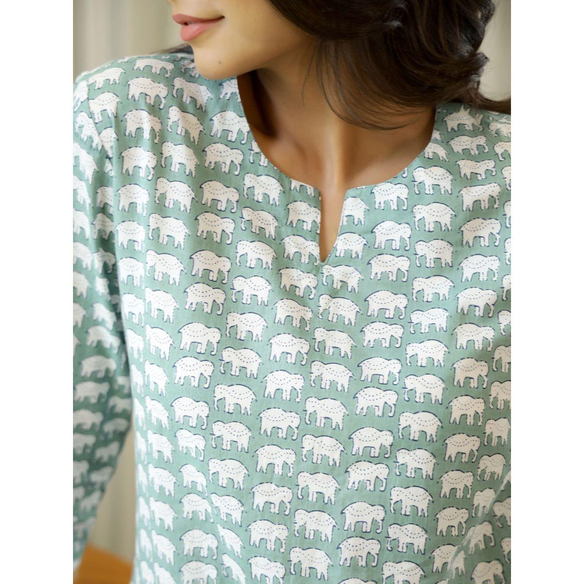 Sanskrutihomes X Styli Elephant Print Cotton Shirt & Pyjama Set-women-clothing-nightwear-pyjamas-longsets-image-5