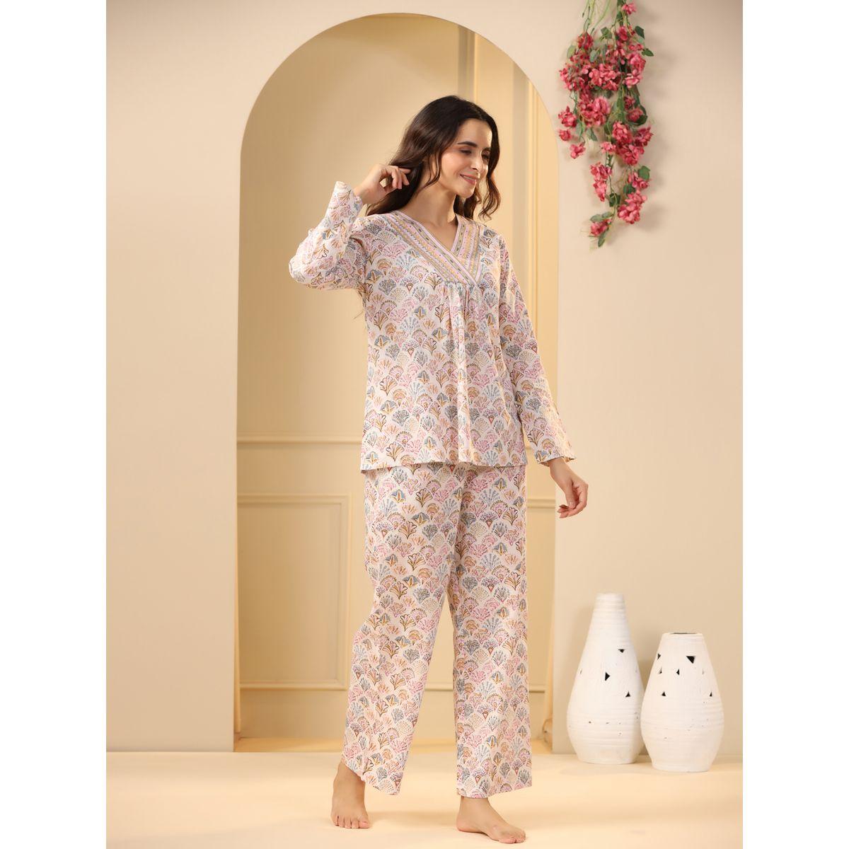 Sanskrutihomes X Styli V Neck Printed Cotton Top & Pyjama Set-women-clothing-nightwear-pyjamas-longsets-image-5