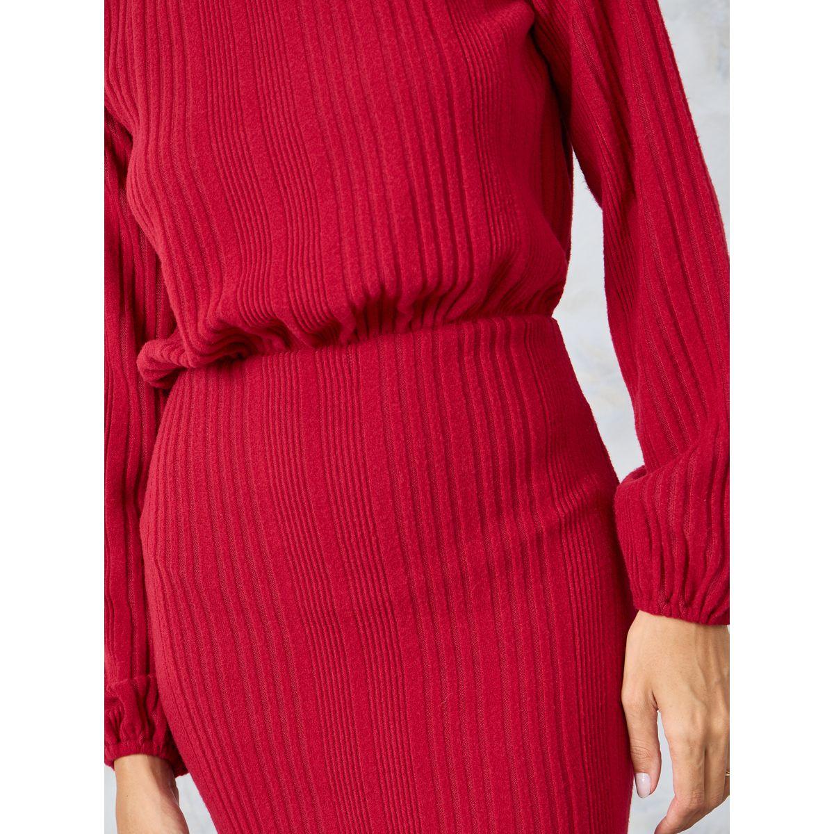 Styli Textured Knit Blouson Sheath Midi Dress-women-clothing-dresses-image-3