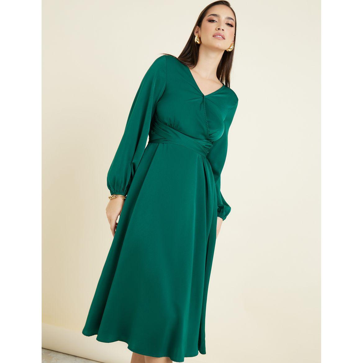 فستان ميدي ساتان برباط خصر-women-clothing-dresses-image-1