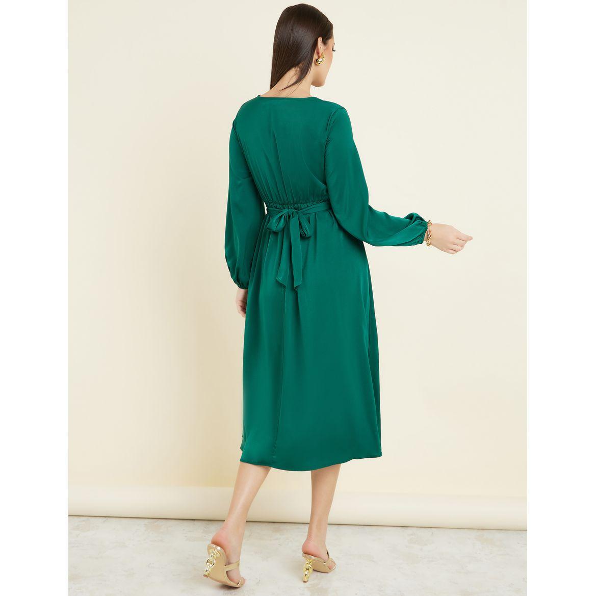 Styli Satin A-Line Midi Dress with Tie Waist Detail-women-clothing-dresses-image-4