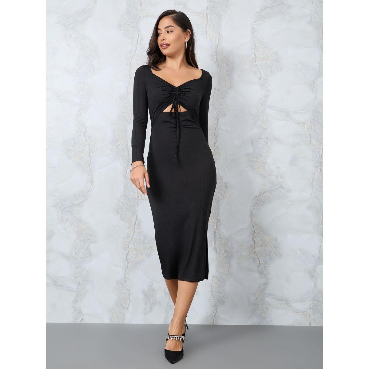 فستان محبوك بياقة على شكل قلب-women-clothing-dresses-image-1
